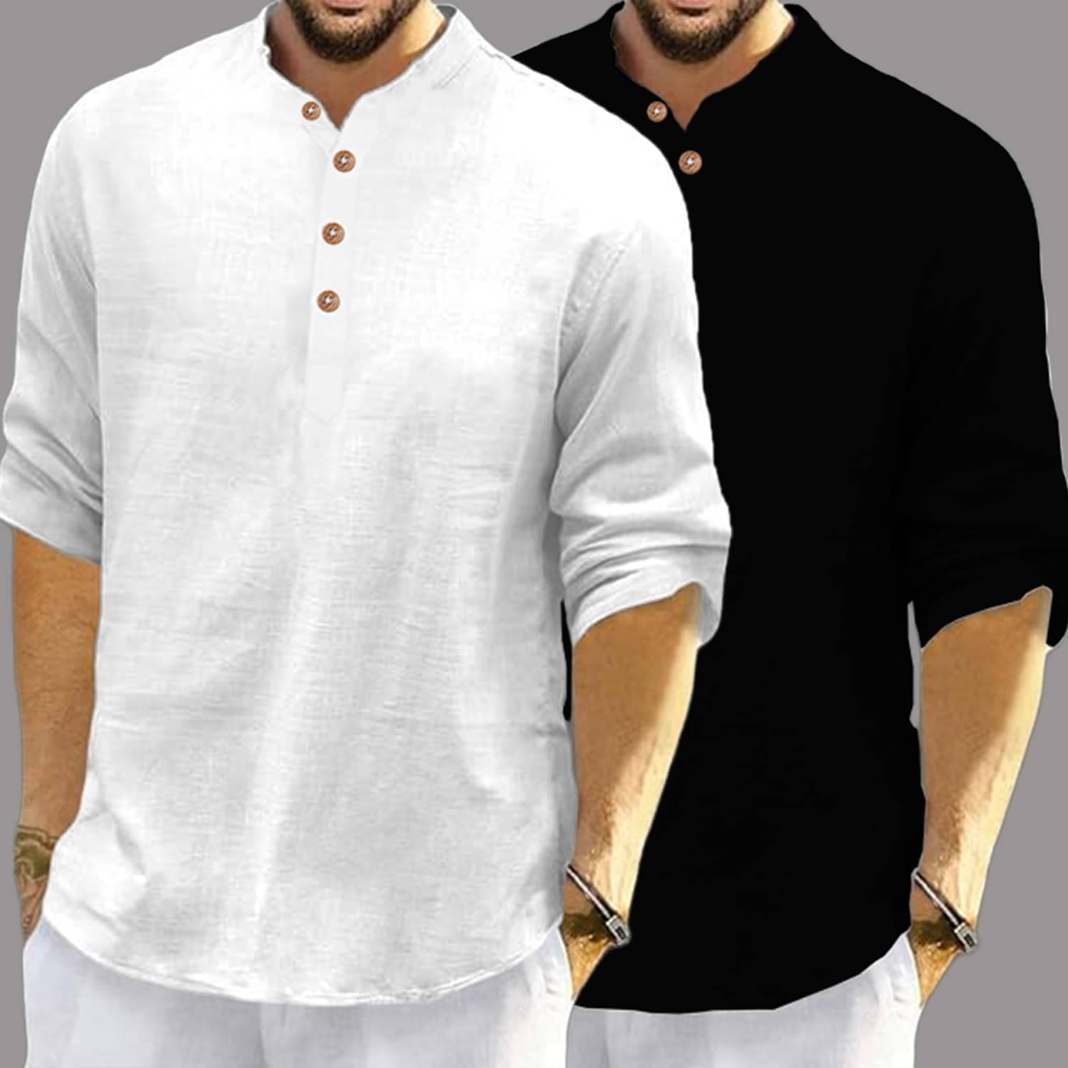     			UNI VIBE White Cotton Blend Men's Shirt Style Kurta ( Pack of 2 )