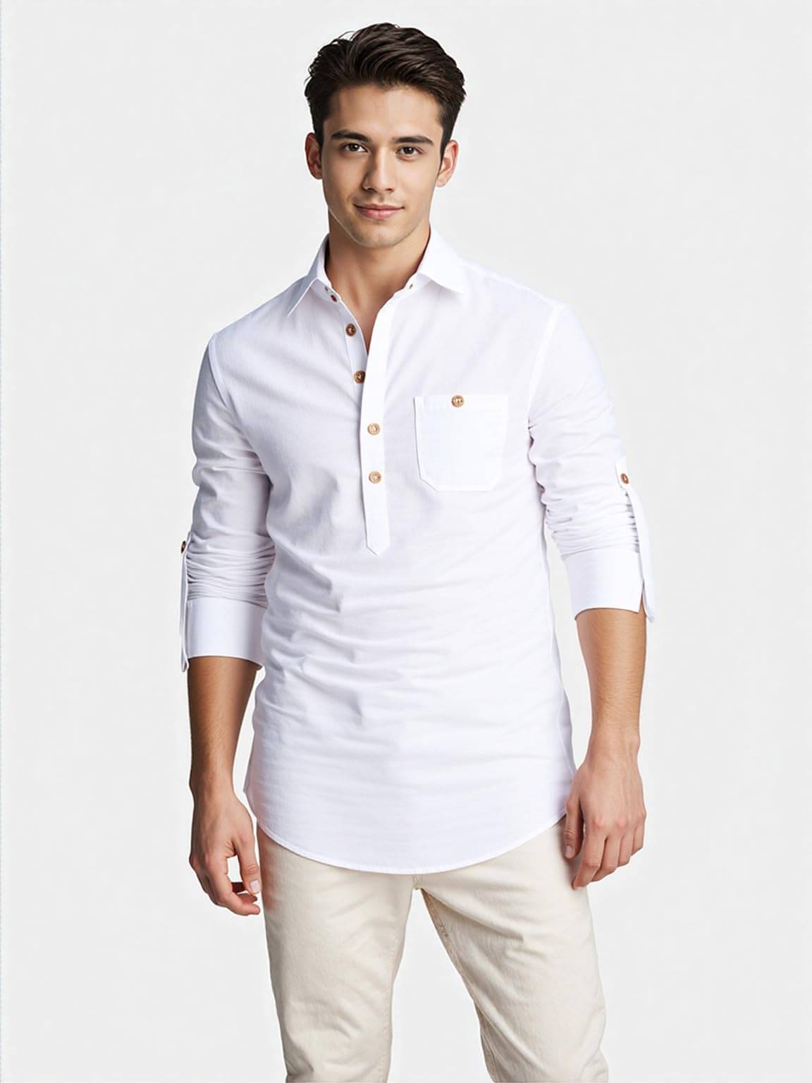     			UNI VIBE White Cotton Blend Men's Shirt Style Kurta ( Pack of 1 )