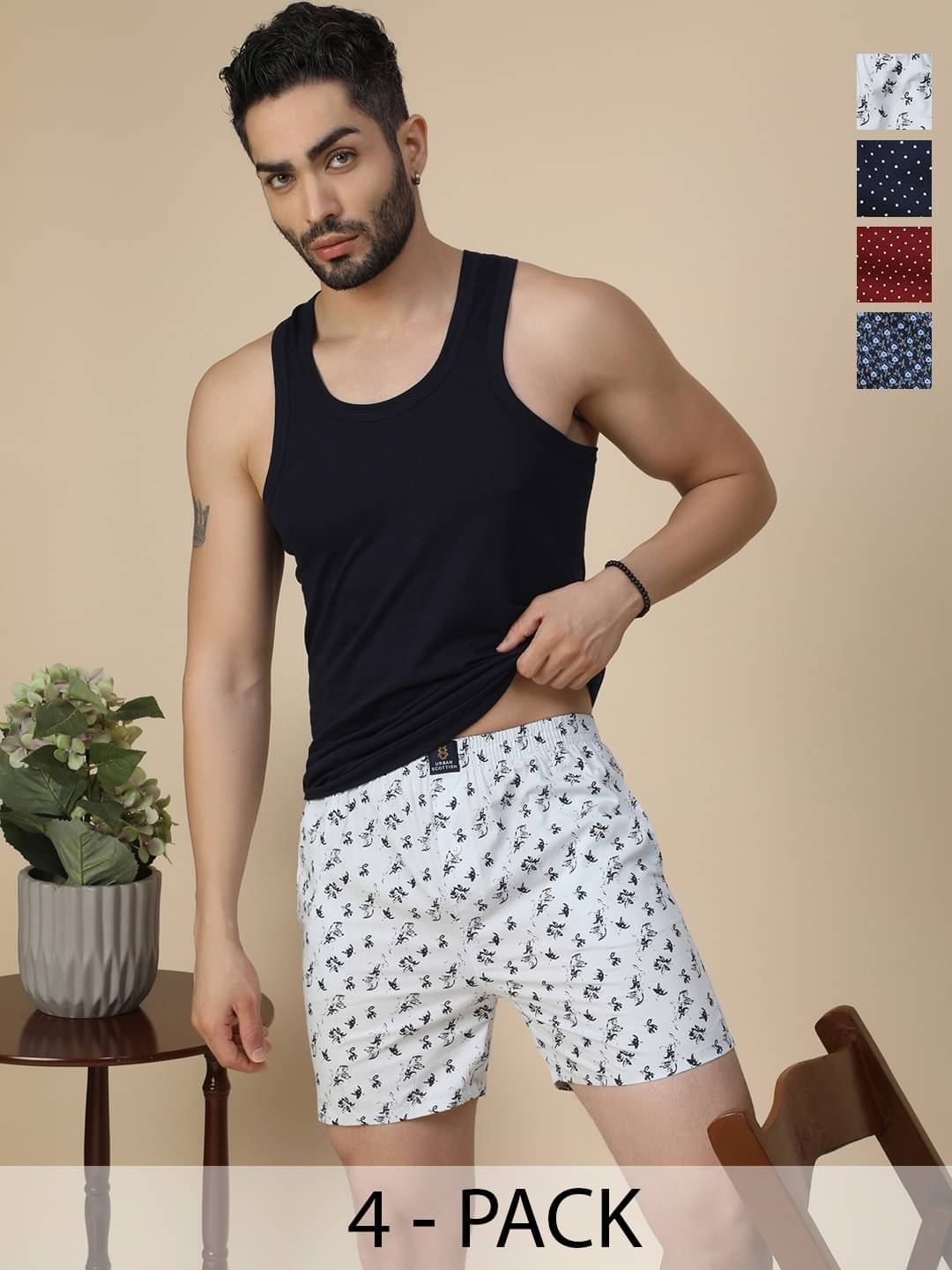 URBAN SCOTTISH Pack of 4 Cotton Boxers For Men's ( Multicolor ) URBAN SCOTTISH Pack of 4 Cotton Boxers For Men's ( Multicolor )