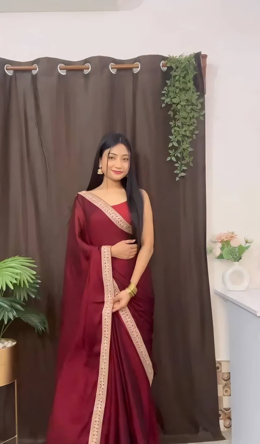 V FANCY Chiffon Solid Kanjeevaram Sarees With Stitched Blouse ( Maroon ) V FANCY Chiffon Solid Kanjeevaram Sarees With Stitched Blouse ( Maroon )