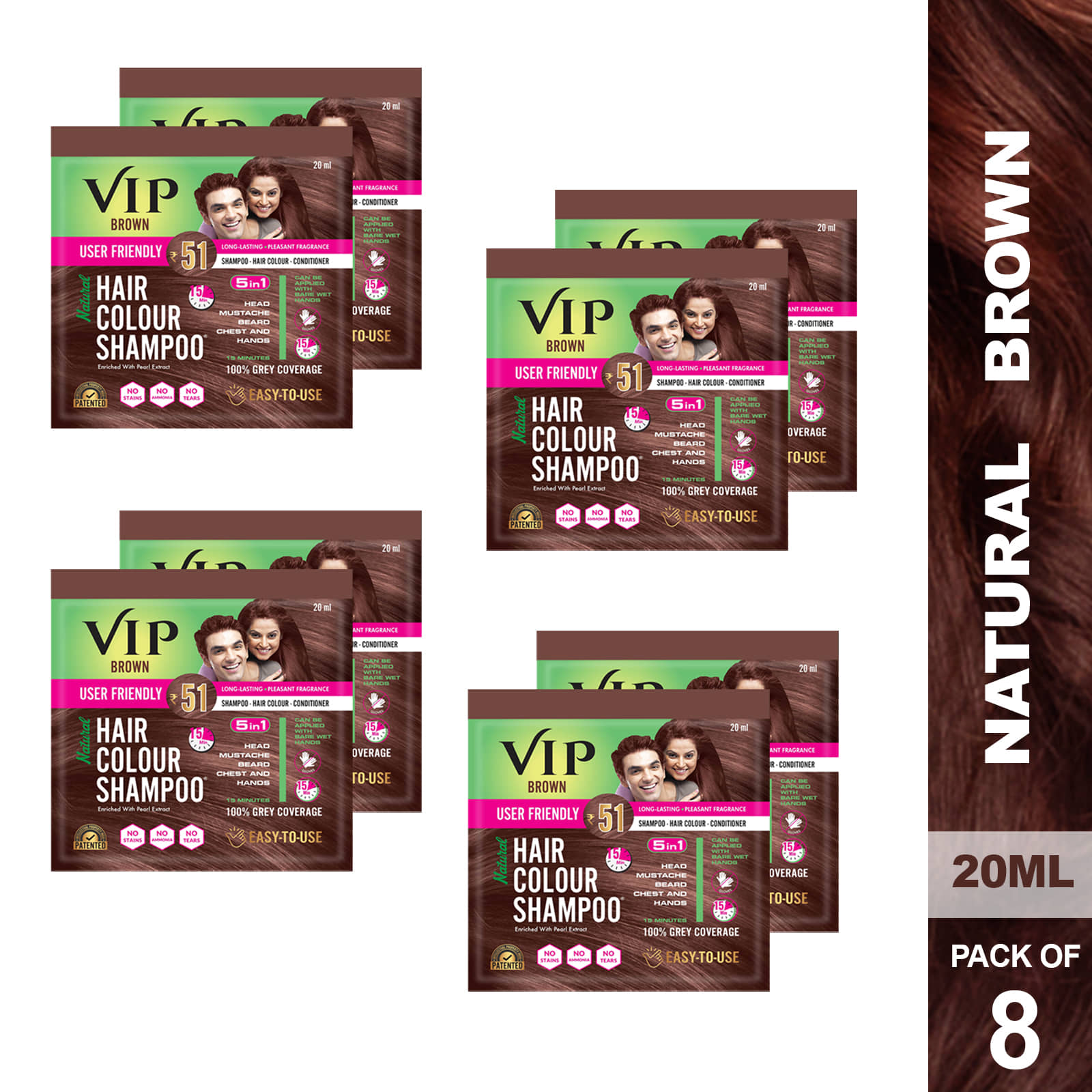 VIP Hair Colour Shampoo Unscented Permanent Hair Color 160 mL Brown