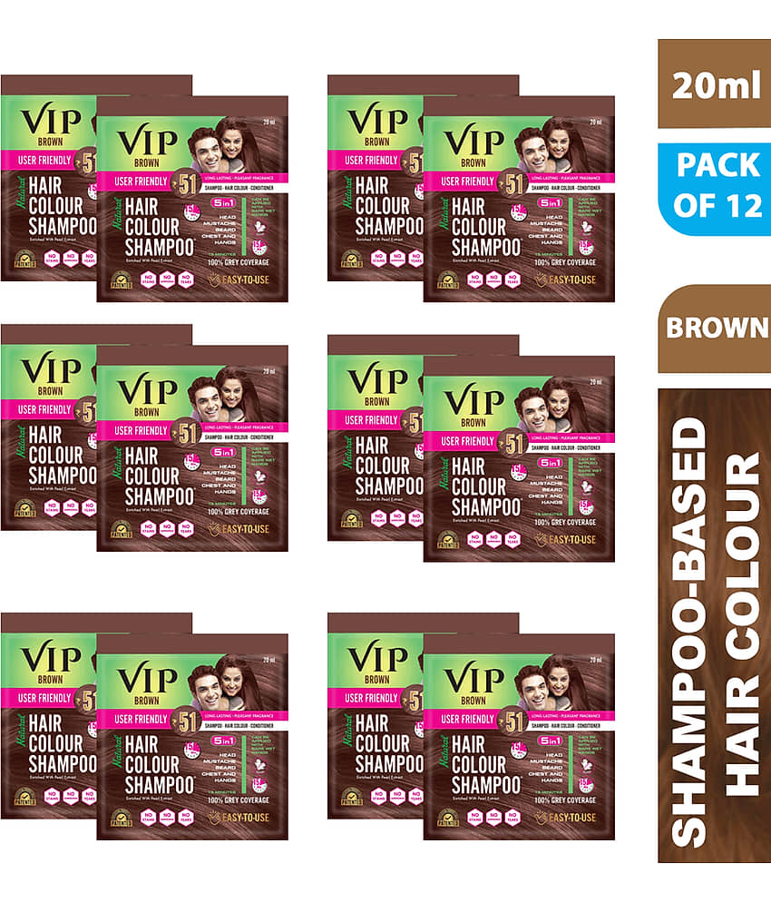 VIP Hair Colour Shampoo Unscented Permanent Hair Color 20 mL Brown