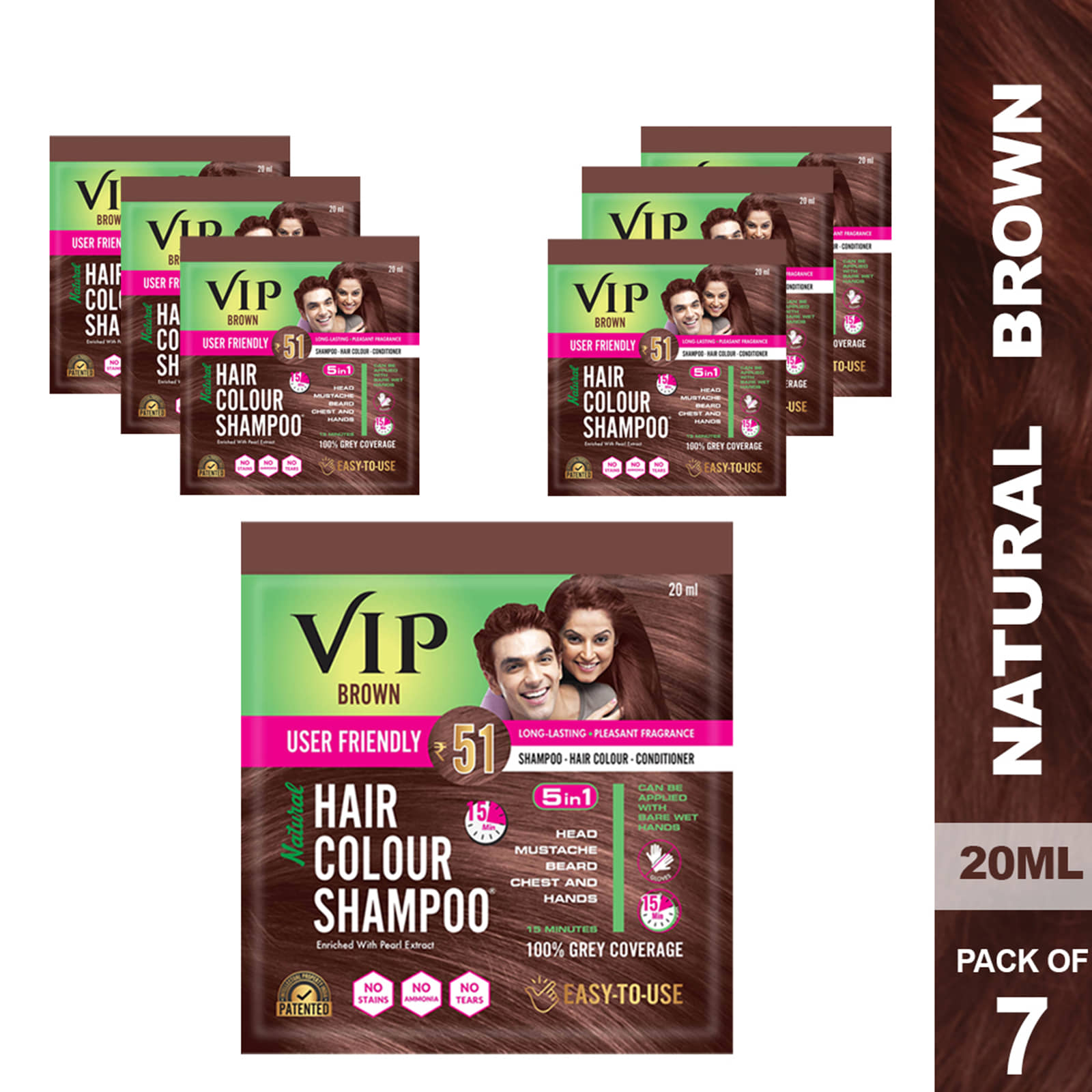VIP Hair Colour Shampoo Unscented Permanent Hair Color 140 mL Brown