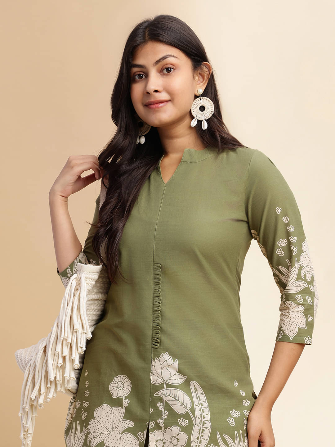     			Vbuyz Women Printed Tunic With Palazzos Co-Ord Set ( Green )