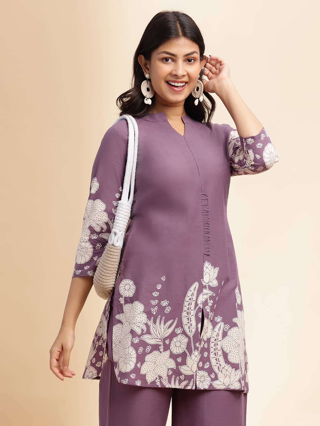 Vbuyz Women Printed Tunic With Palazzos Co-Ord Set ( Lavender )