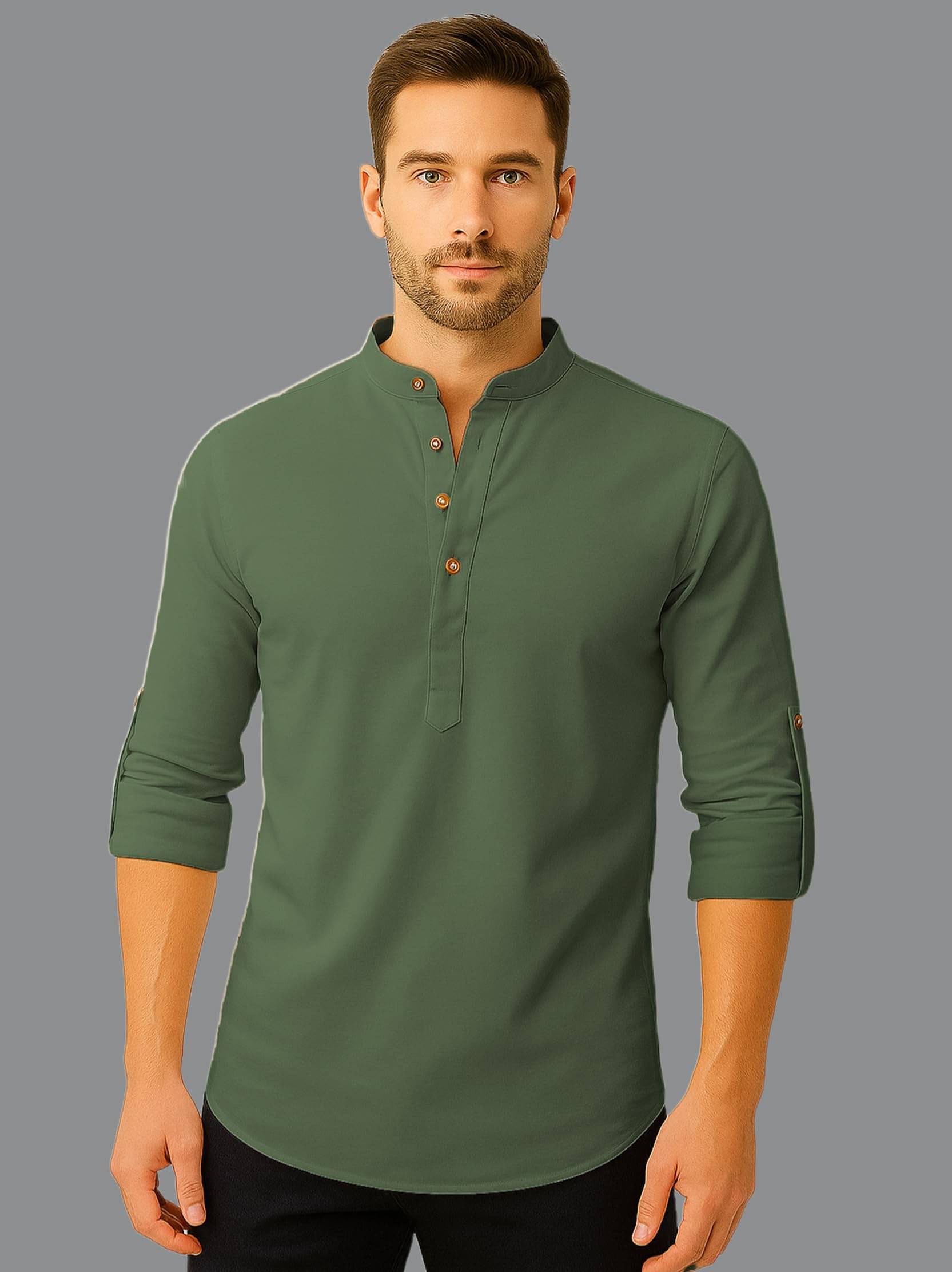     			Vida Loca Light Green Cotton Blend Men's Shirt Style Kurta ( Pack of 1 )