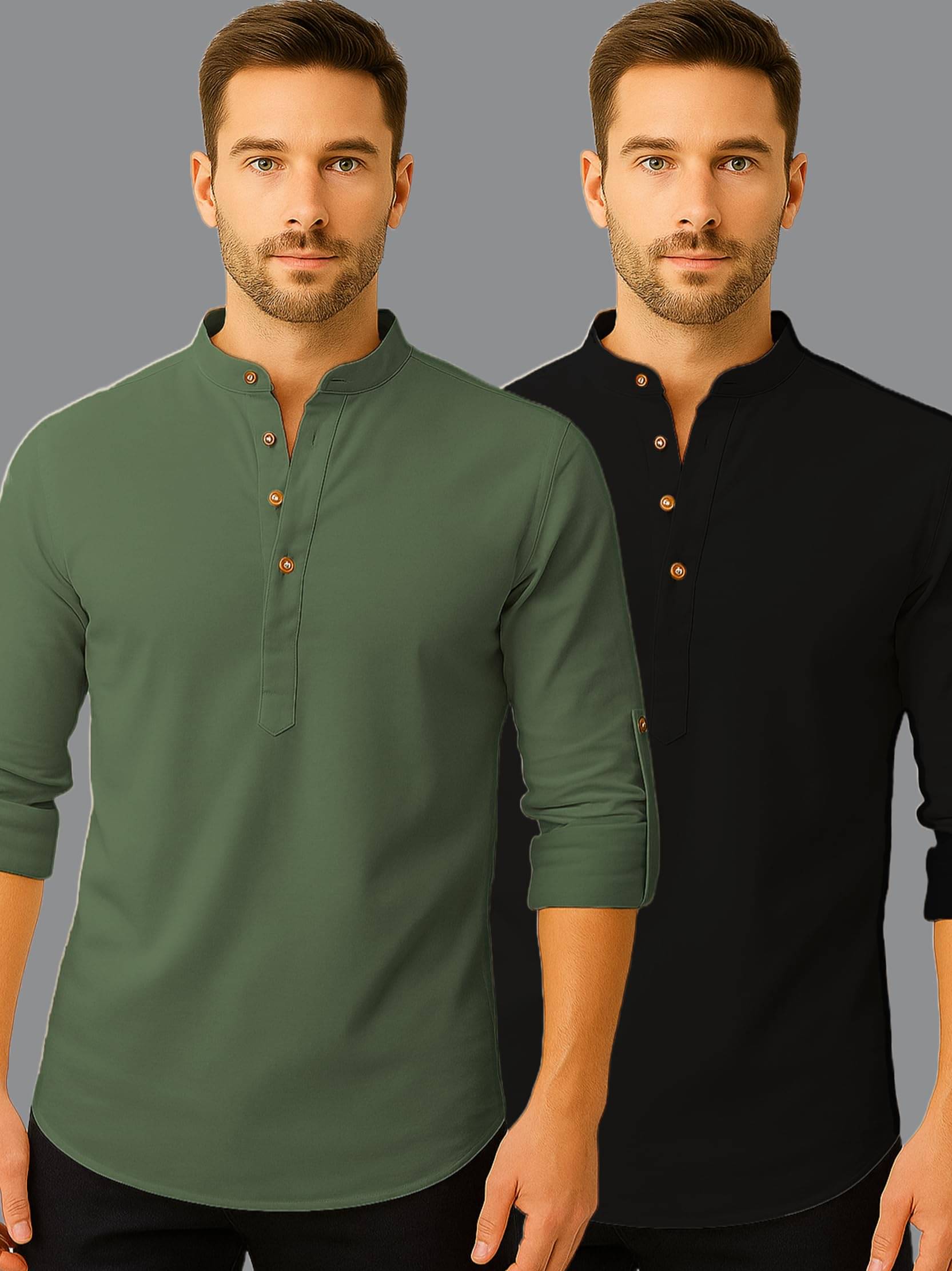 Vida Loca Light Green Cotton Blend Men's Shirt Style Kurta ( Pack of 2 ) Vida Loca Light Green Cotton Blend Men's Shirt Style Kurta ( Pack of 2 )
