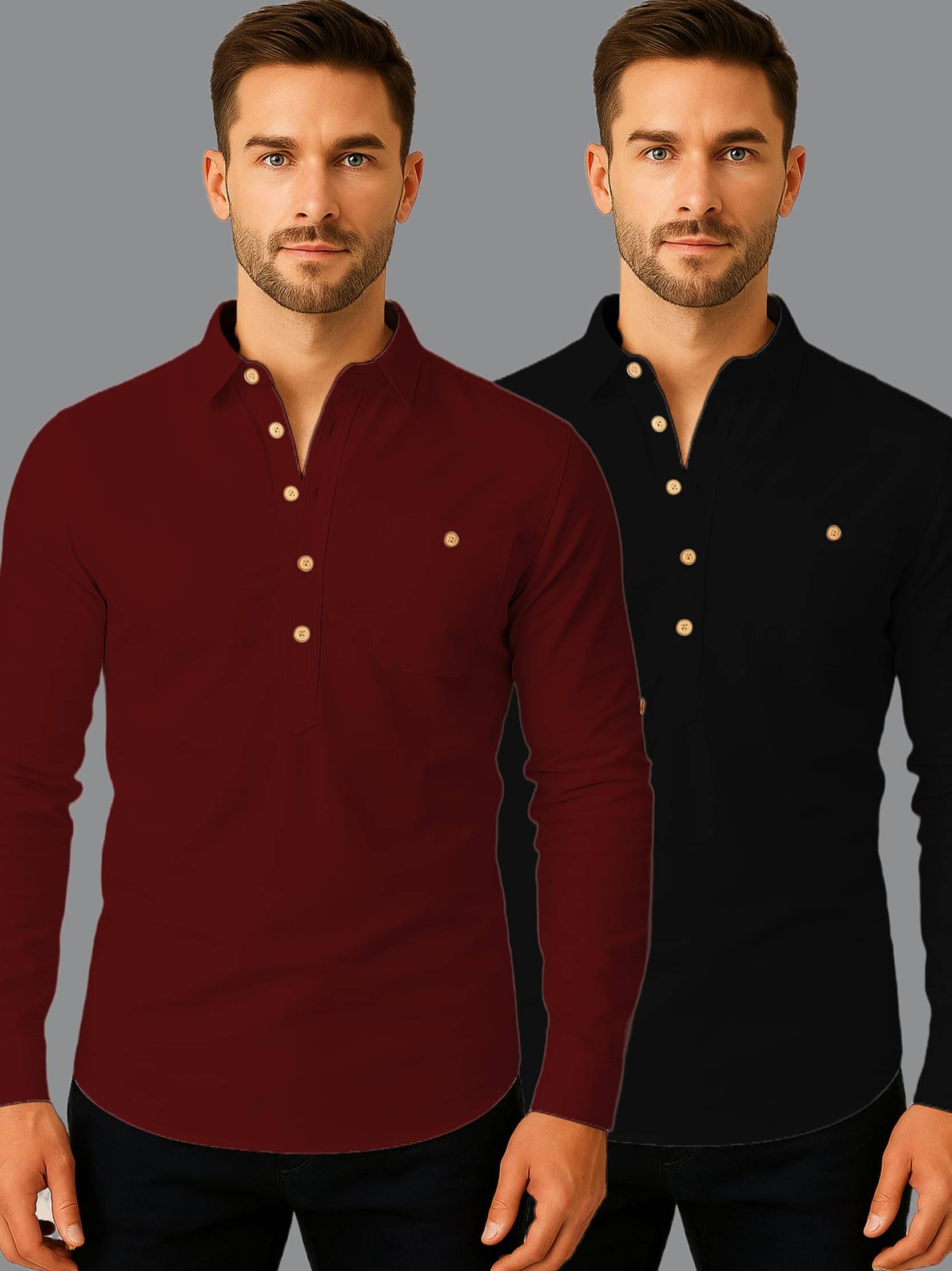 Vida Loca Maroon Cotton Blend Men's Shirt Style Kurta ( Pack of 2 ) Vida Loca Maroon Cotton Blend Men's Shirt Style Kurta ( Pack of 2 )