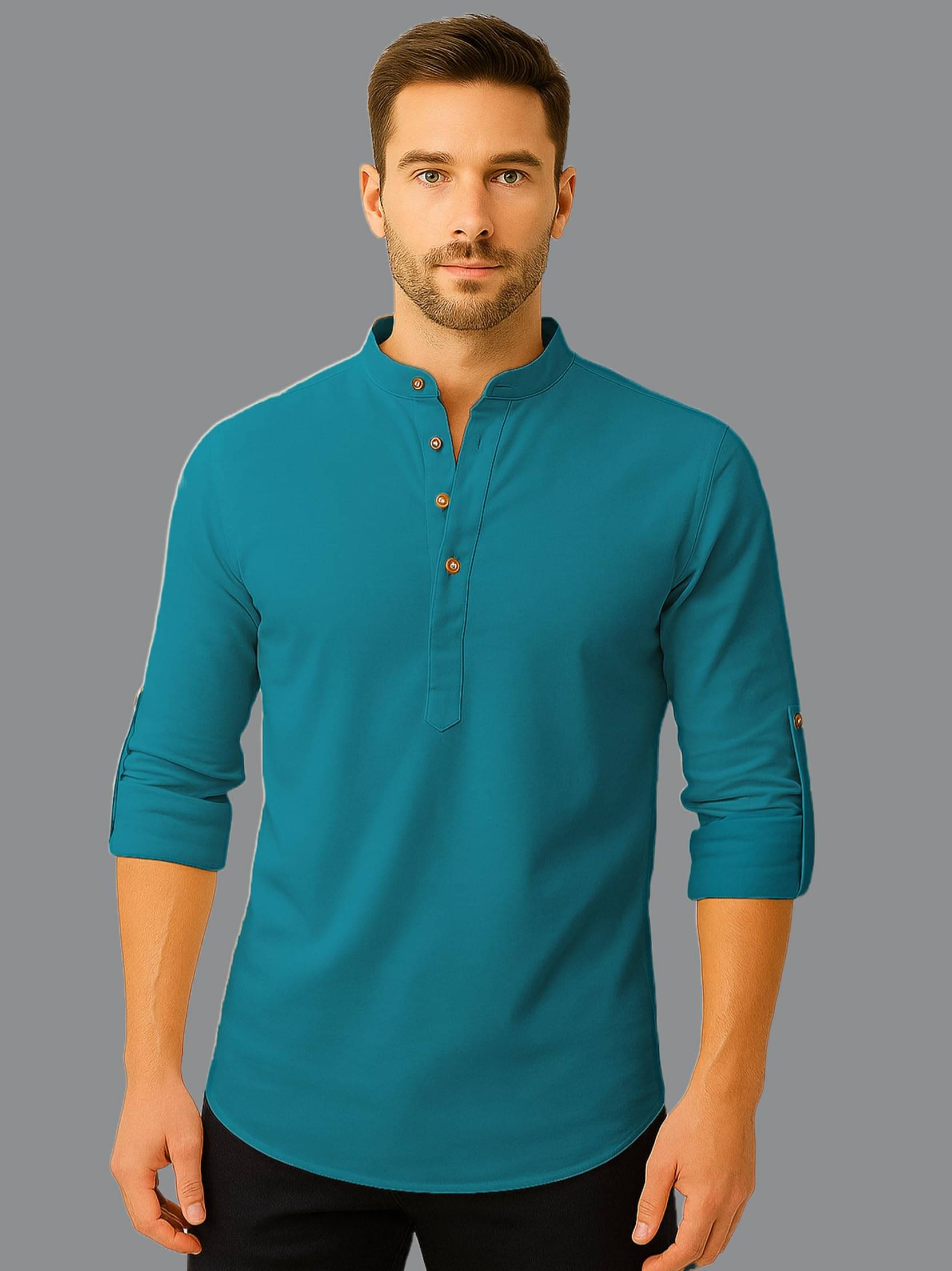     			Vida Loca Turquoise Cotton Blend Men's Shirt Style Kurta ( Pack of 1 )