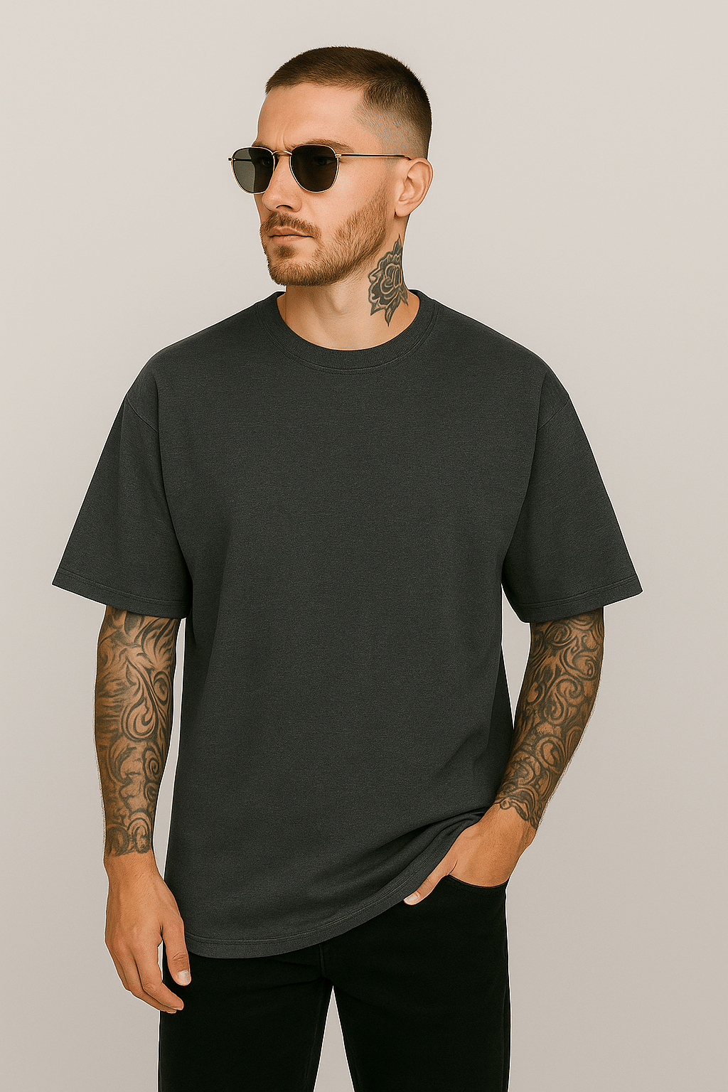 Weardo Men 100% Cotton Oversized Fit Solid T-Shirt ( Dark Grey ) Weardo Men 100% Cotton Oversized Fit Solid T-Shirt ( Dark Grey )