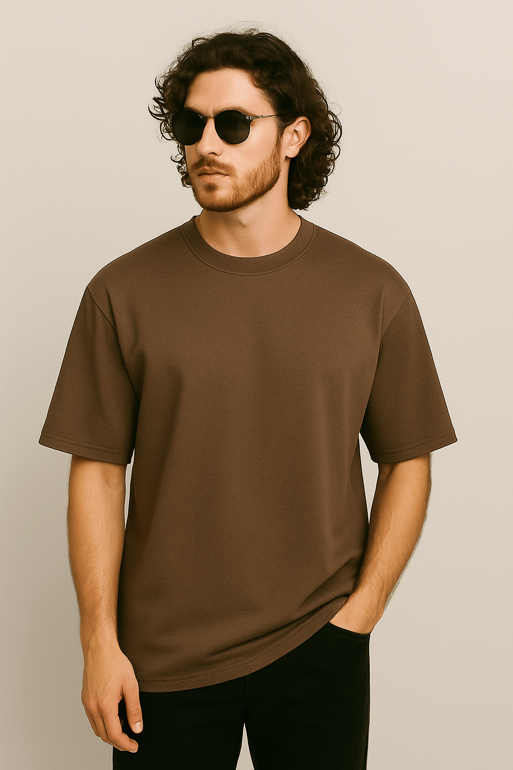 Weardo Men 100% Cotton Oversized Fit Solid T-Shirt ( Brown ) Weardo Men 100% Cotton Oversized Fit Solid T-Shirt ( Brown )