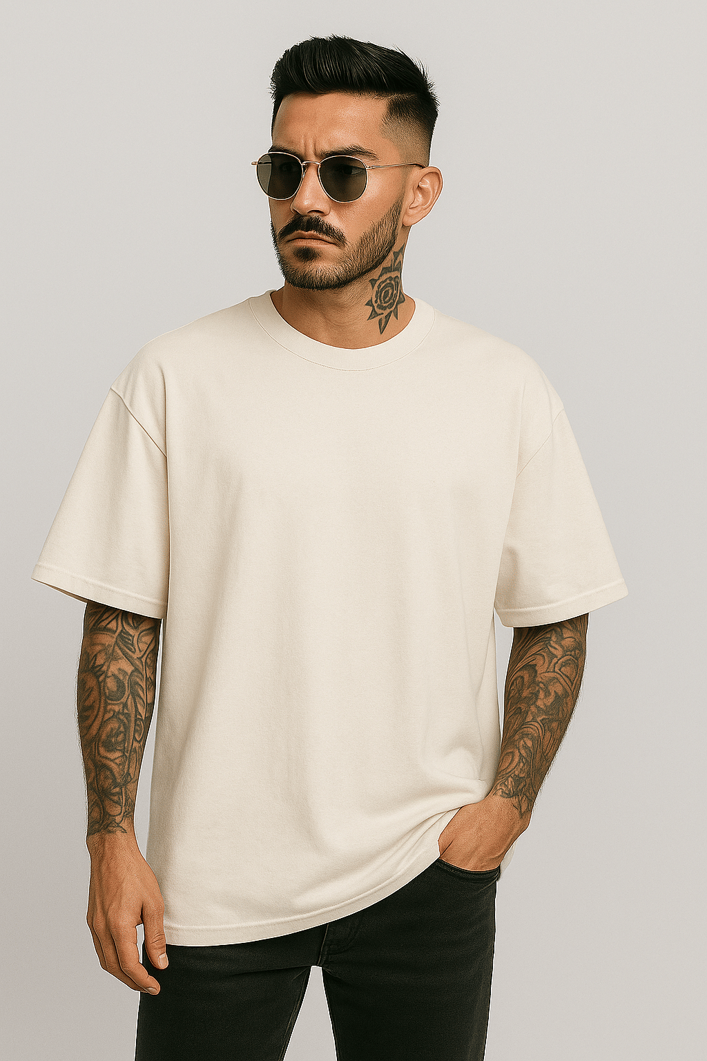Weardo Men 100% Cotton Oversized Fit Solid T-Shirt ( Off-White ) Weardo Men 100% Cotton Oversized Fit Solid T-Shirt ( Off-White )
