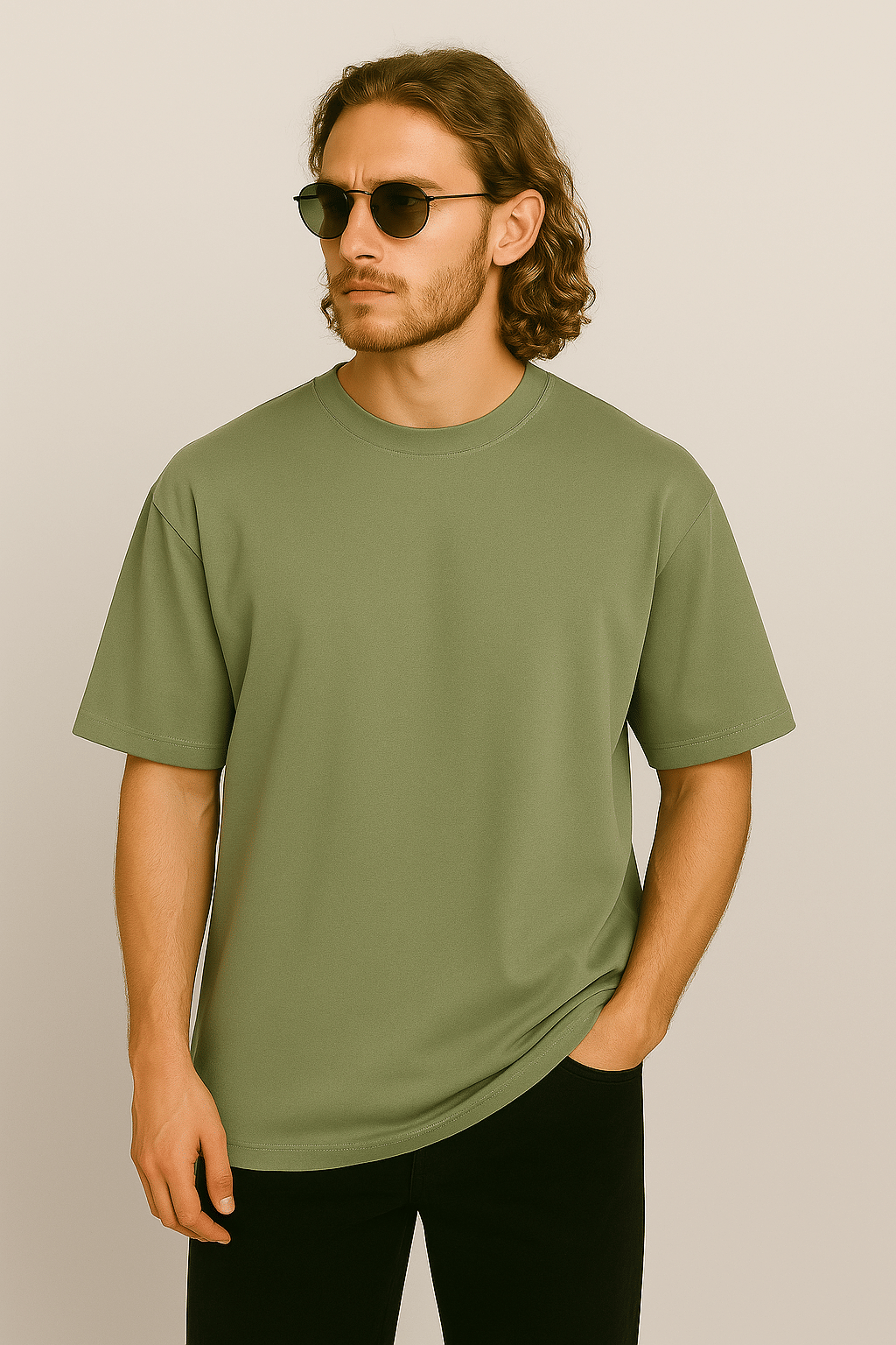 Weardo Men 100% Cotton Oversized Fit Solid T-Shirt ( Green ) Weardo Men 100% Cotton Oversized Fit Solid T-Shirt ( Green )