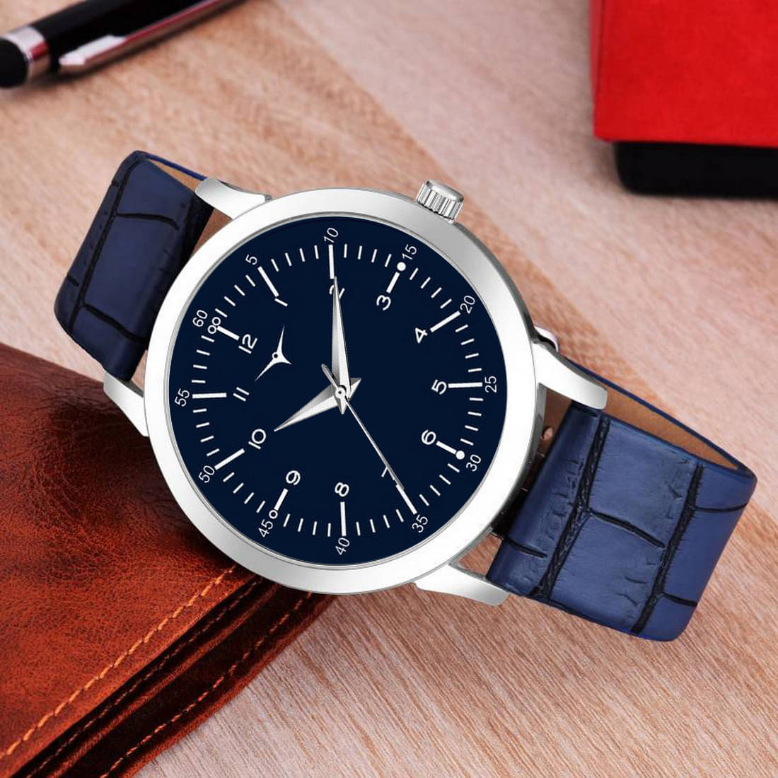     			ZETWAL Blue Leather Analog Men's Watch