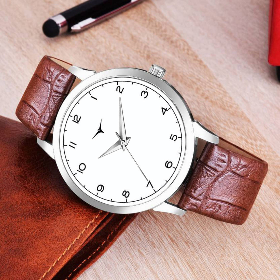     			ZETWAL Brown PU Analog Men's Watch