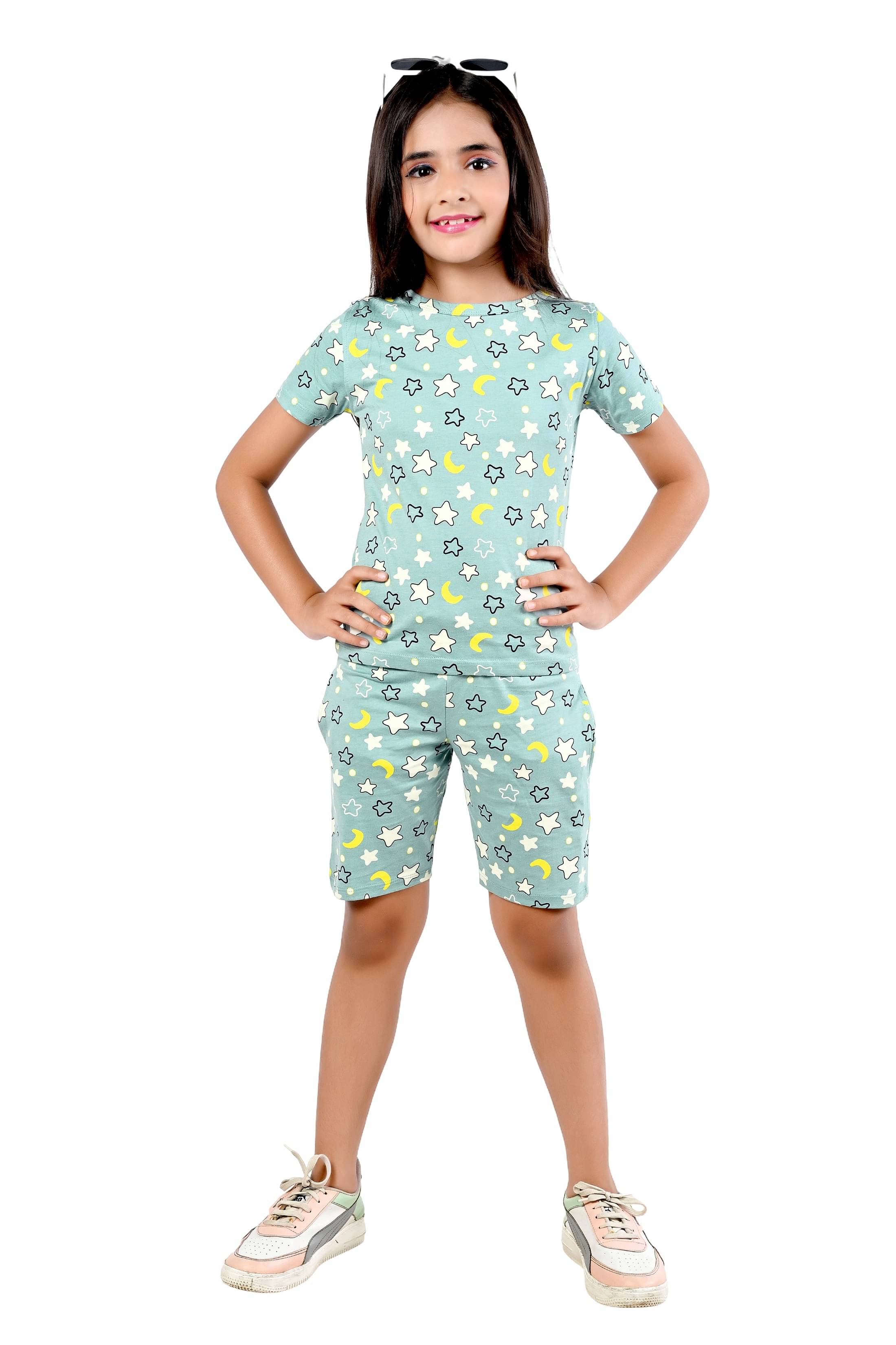     			Arshia Fashions Pack of 1 Girls Hosiery T-shirt & Shorts ( Green )