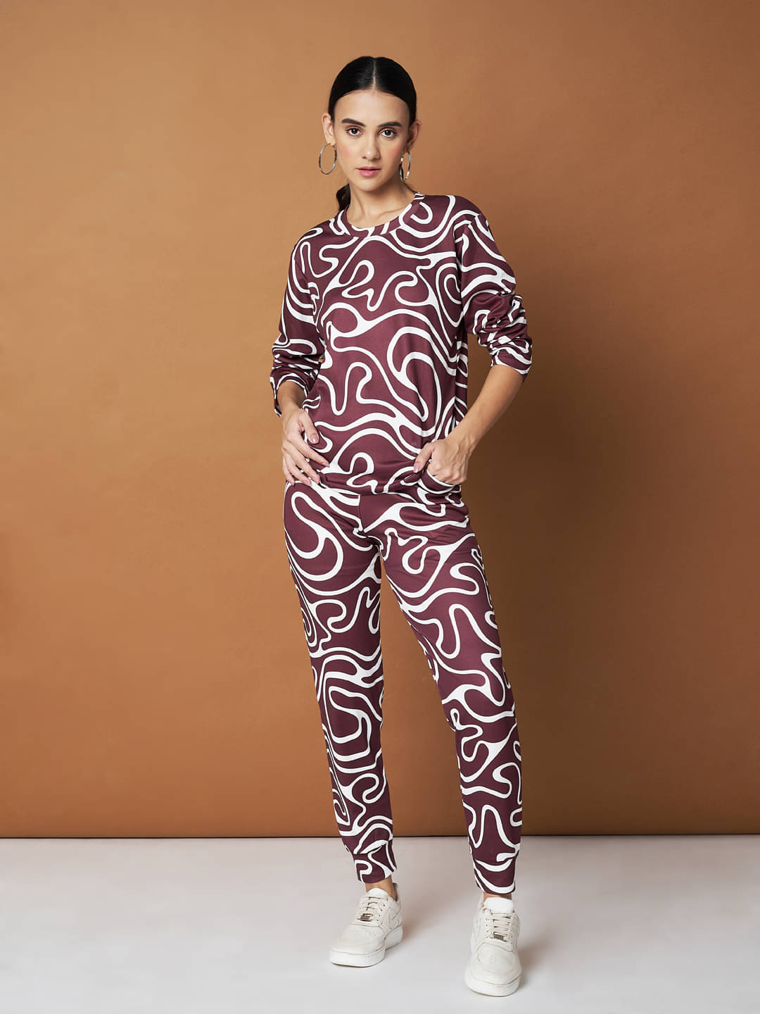     			DTR FASHION Maroon Cotton Blend Printed Tracksuit - Pack of 1