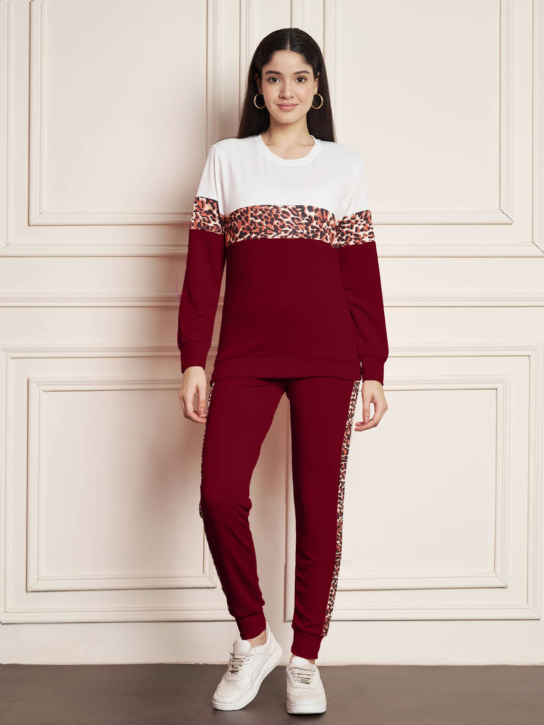     			DTR FASHION Maroon Cotton Blend Striped Tracksuit - Pack of 1
