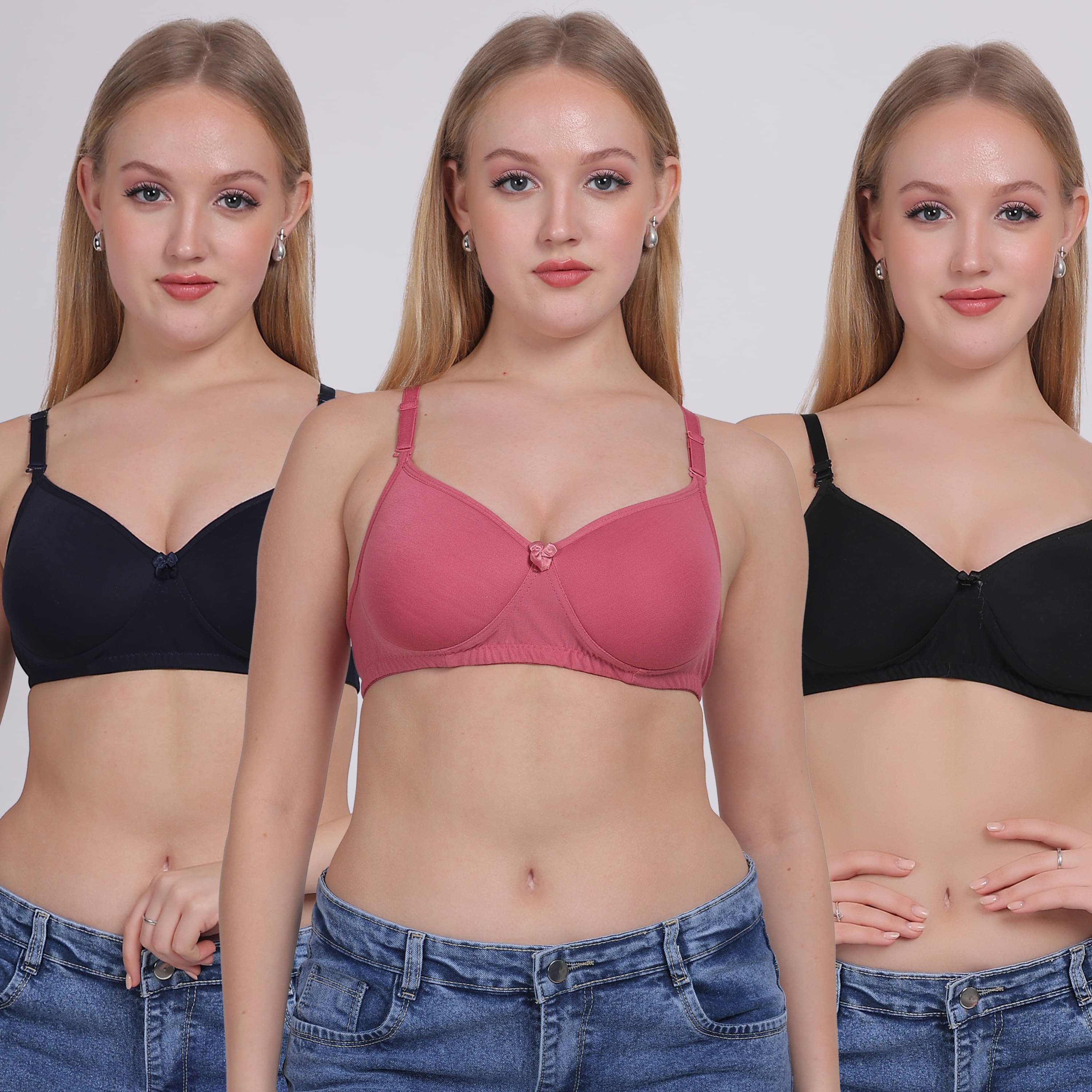 Fit BodyBra Pack of 3 Cotton Blend Lightly Padded Push Up Bra For Women ( Multicolor1 ) Fit BodyBra Pack of 3 Cotton Blend Lightly Padded Push Up Bra For Women ( Multicolor1 )