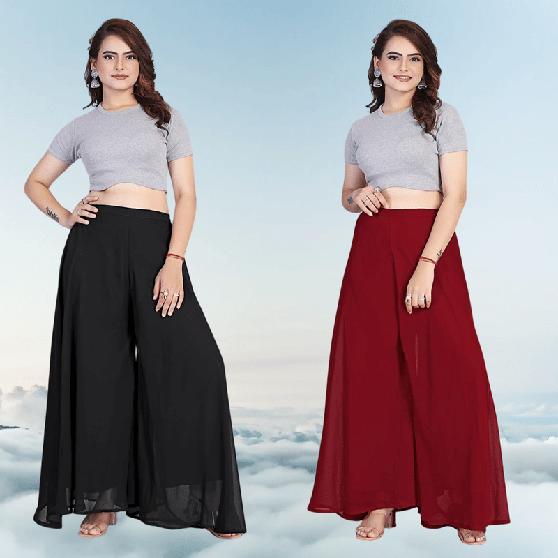Garv Enterprises Women Georgette Palazzo ( Maroon ) Garv Enterprises Women Georgette Palazzo ( Maroon )