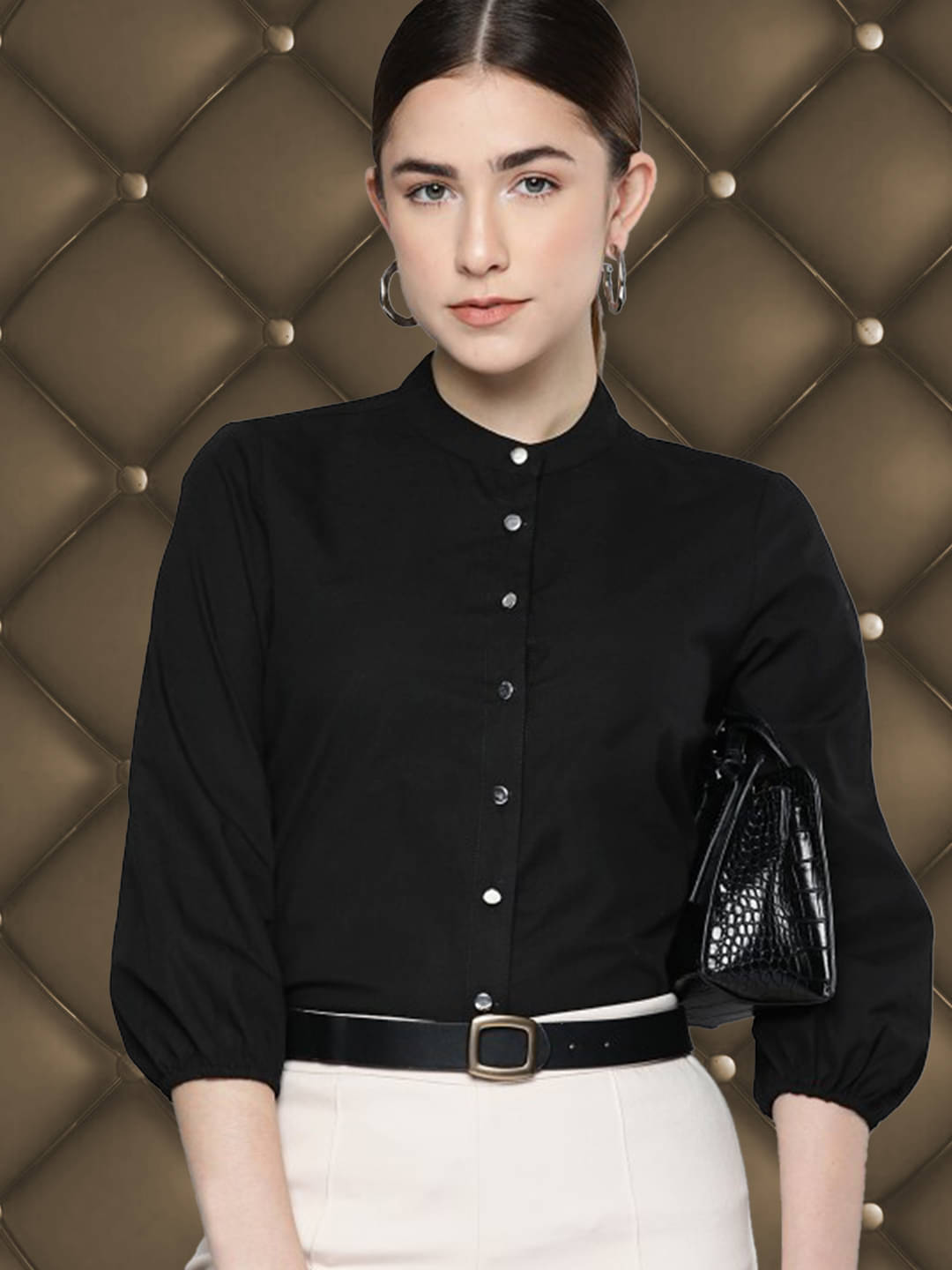     			Glito Women Solid Polyester Shirt ( Black )