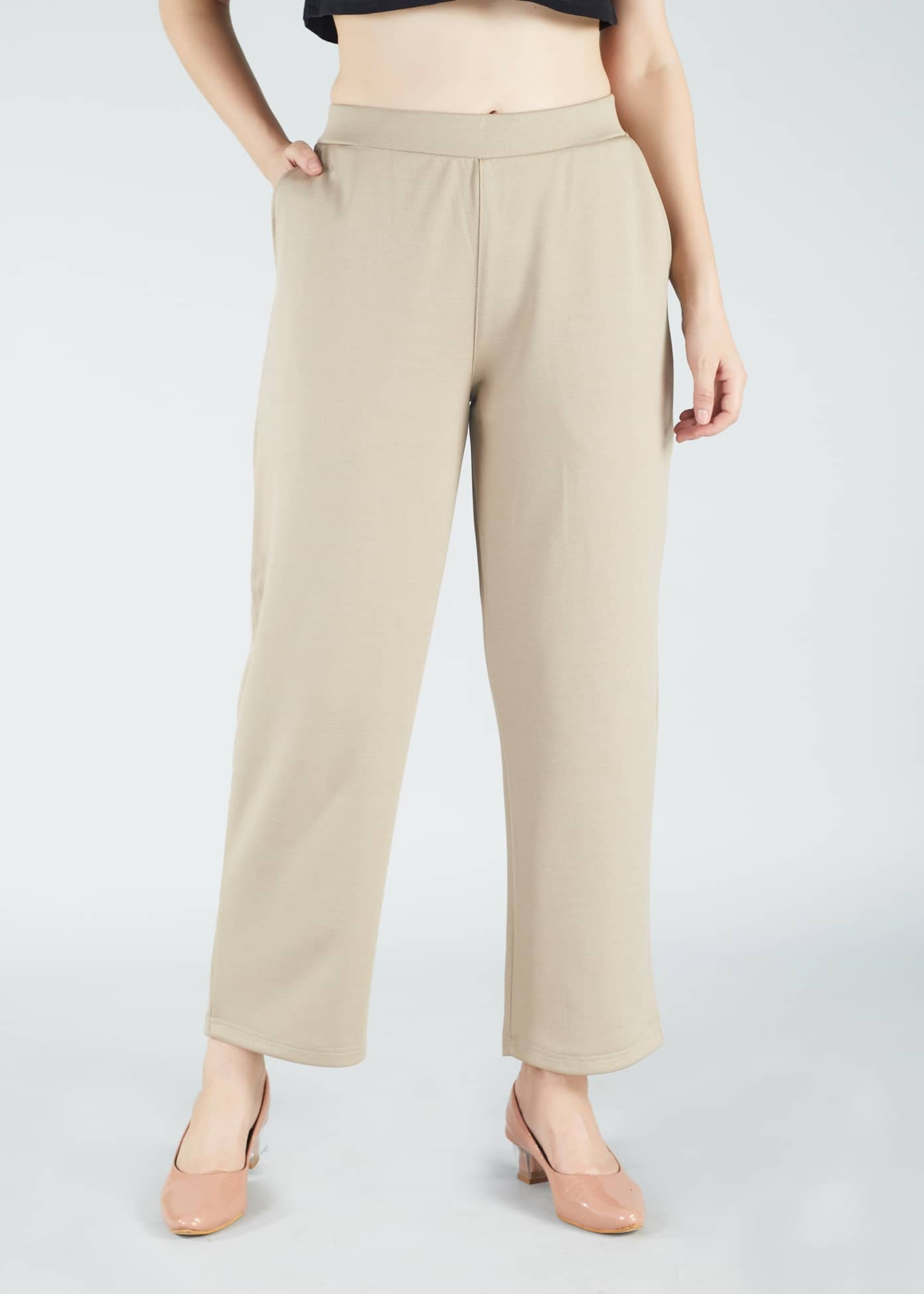 HJ HASASI Pack of 1 Polyester Straight Women's Casual Pants ( Cream ) - Trousers | Buy online on ZillyBuy