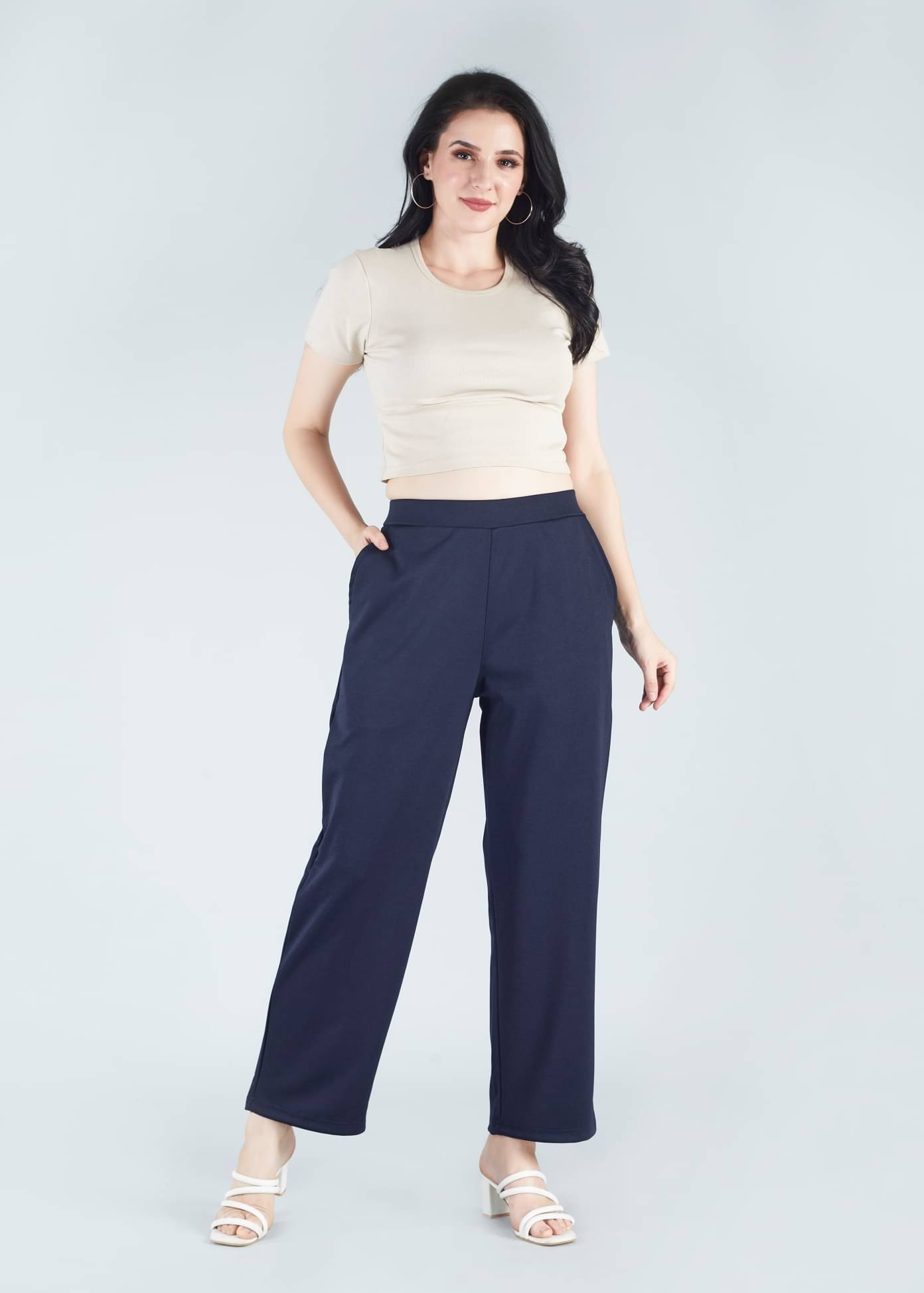     			HJ HASASI Pack of 1 Polyester Straight Women's Casual Pants ( Navy Blue )