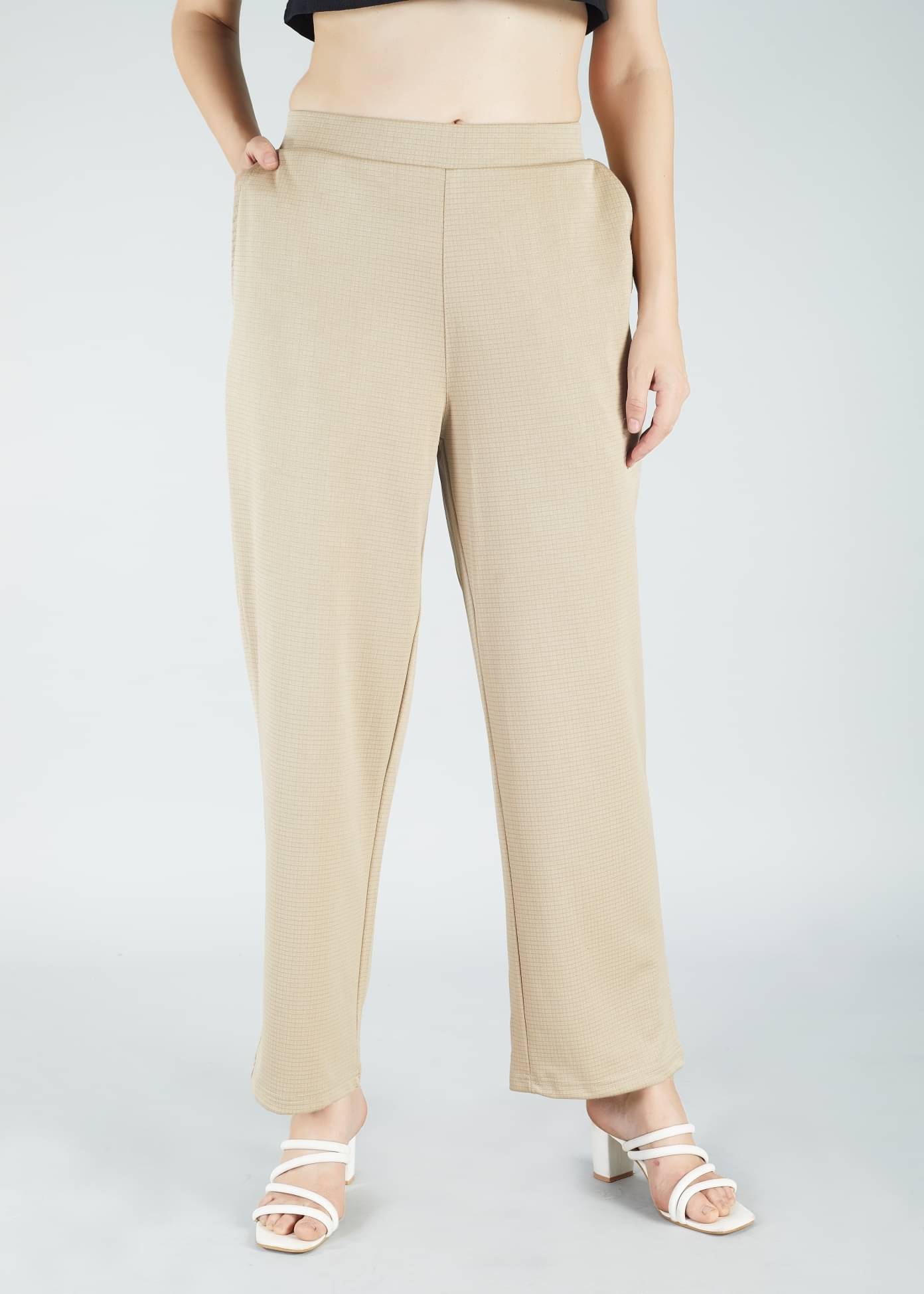     			HJ HASASI Pack of 1 Polyester Straight Women's Casual Pants ( Cream )