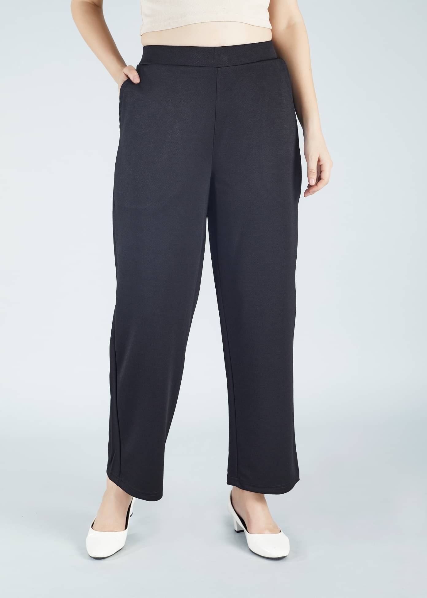     			HJ HASASI Pack of 1 Polyester Straight Women's Casual Pants ( Black )