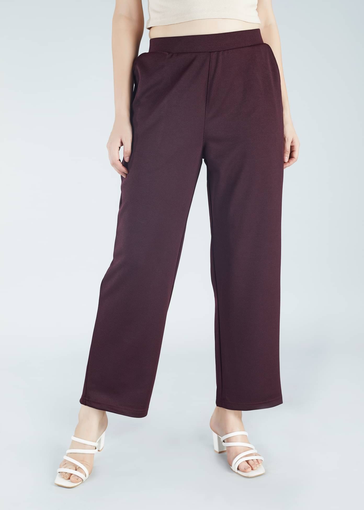     			HJ HASASI Pack of 1 Polyester Straight Women's Casual Pants ( Maroon )