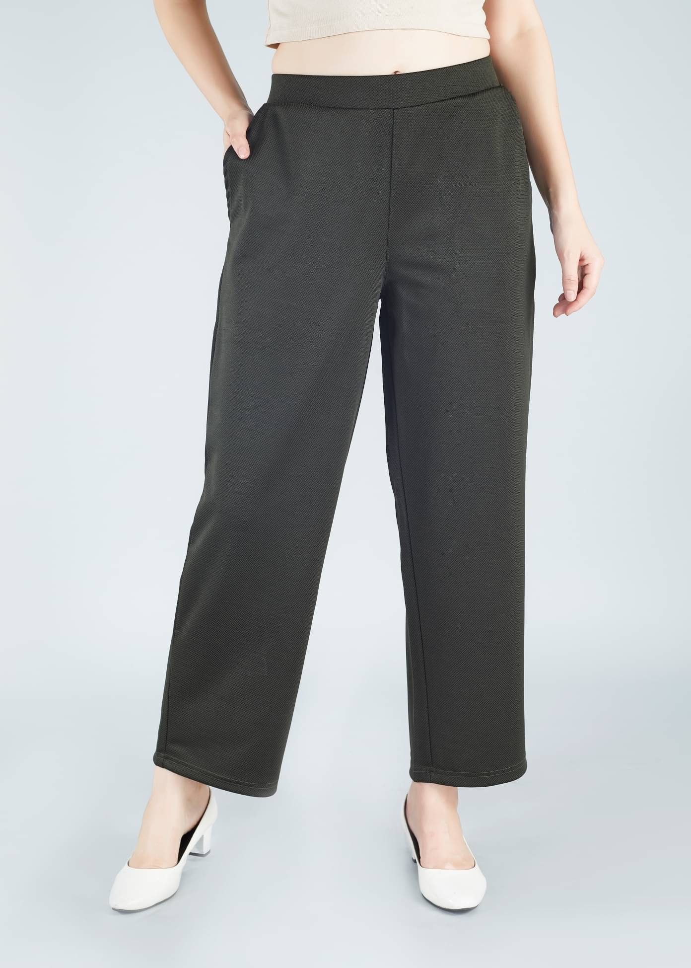     			HJ HASASI Pack of 1 Polyester Straight Women's Casual Pants ( Olive )