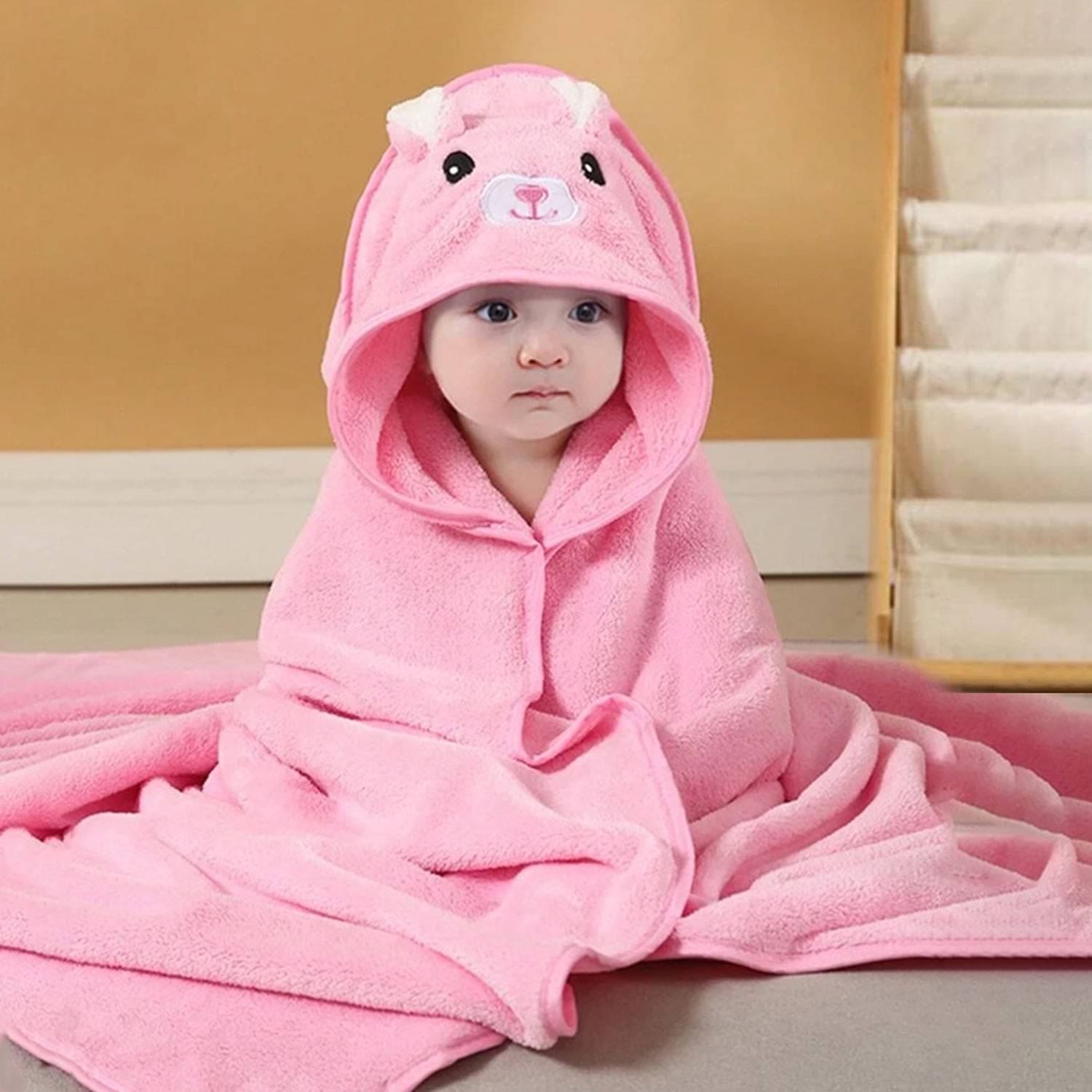 HONOR YOUR HOME Pink Cotton Hooded Baby Blanket ( Pack of 1 ) HONOR YOUR HOME Pink Cotton Hooded Baby Blanket ( Pack of 1 )