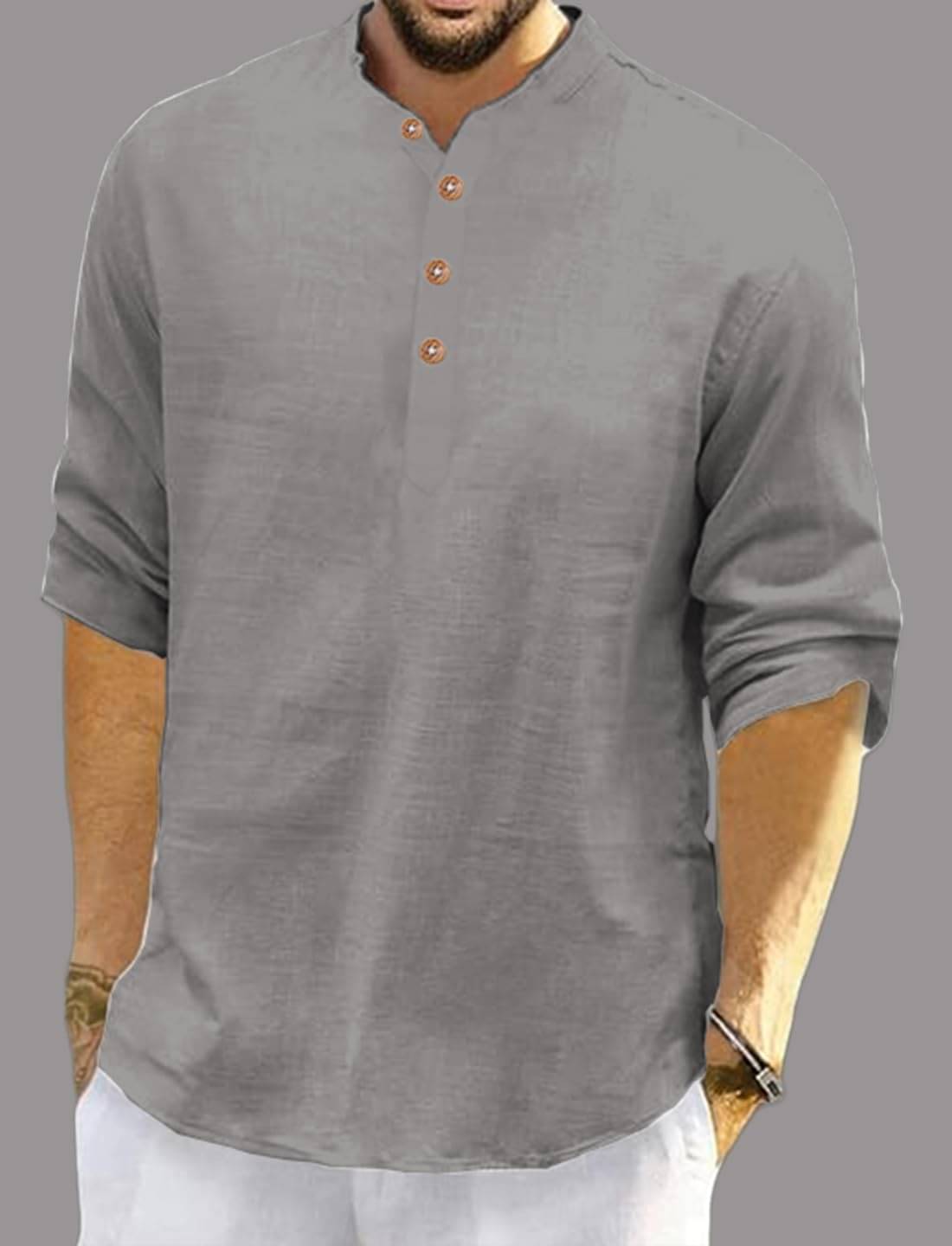KNOWTED Grey Cotton Blend Men's Shirt Style Kurta ( Pack of 1 ) KNOWTED Grey Cotton Blend Men's Shirt Style Kurta ( Pack of 1 )