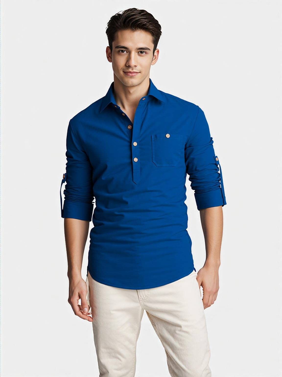 KNOWTED Indigo Cotton Blend Men's Shirt Style Kurta ( Pack of 1 ) KNOWTED Indigo Cotton Blend Men's Shirt Style Kurta ( Pack of 1 )