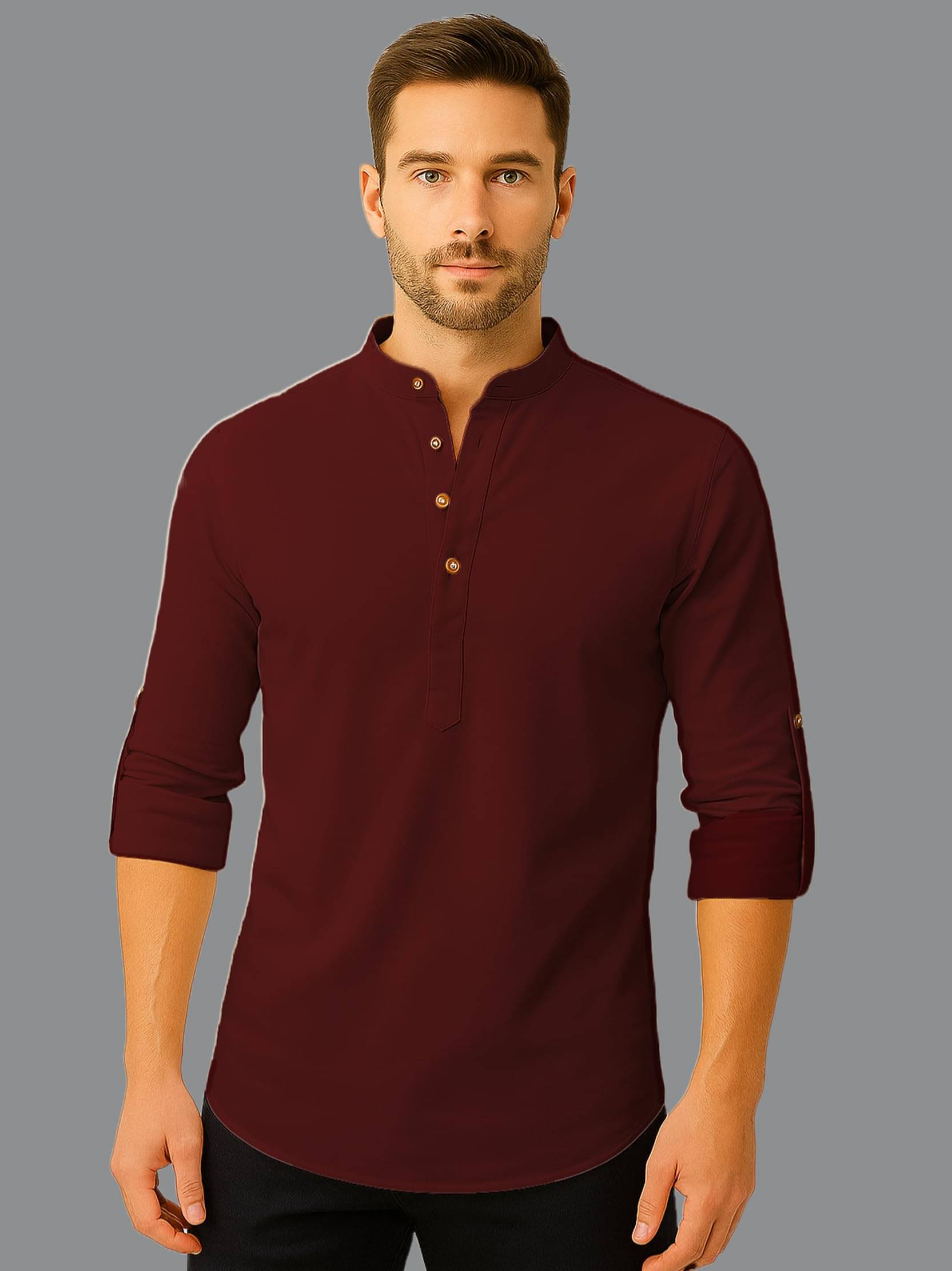KNOWTED Maroon Cotton Blend Men's Shirt Style Kurta ( Pack of 1 ) KNOWTED Maroon Cotton Blend Men's Shirt Style Kurta ( Pack of 1 )