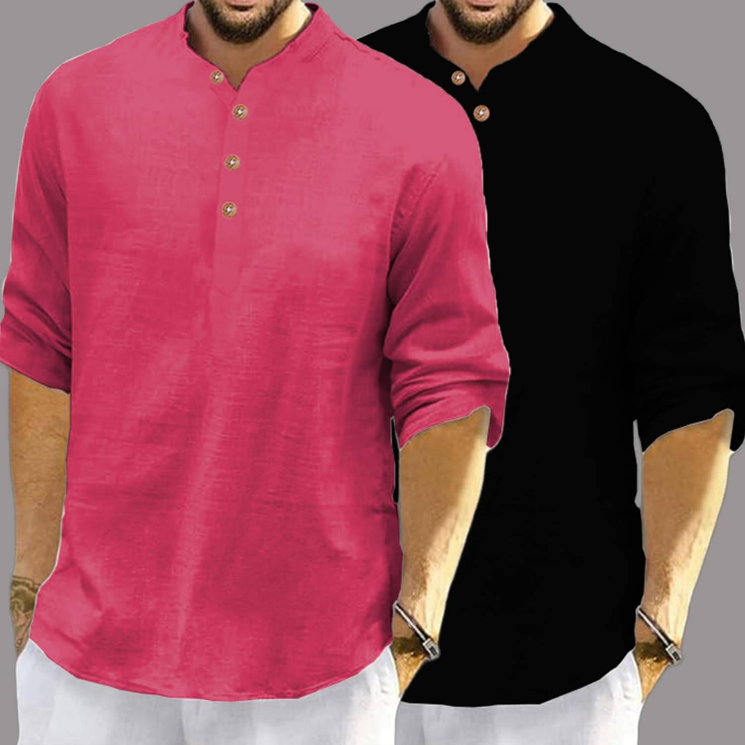 KNOWTED Pink Cotton Blend Men's Shirt Style Kurta ( Pack of 2 ) KNOWTED Pink Cotton Blend Men's Shirt Style Kurta ( Pack of 2 )