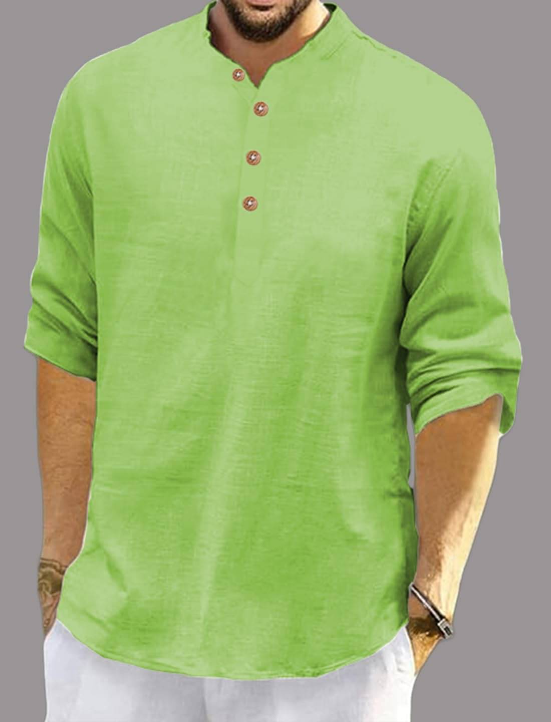     			KNOWTED Sea Green Cotton Blend Men's Shirt Style Kurta ( Pack of 1 )