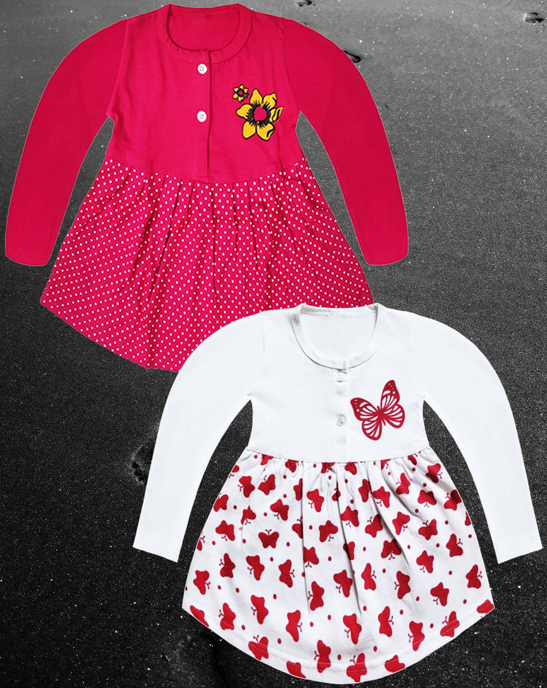     			KidzzCart Pack of 2 Baby Girls Cotton Dress ( Pink & White )