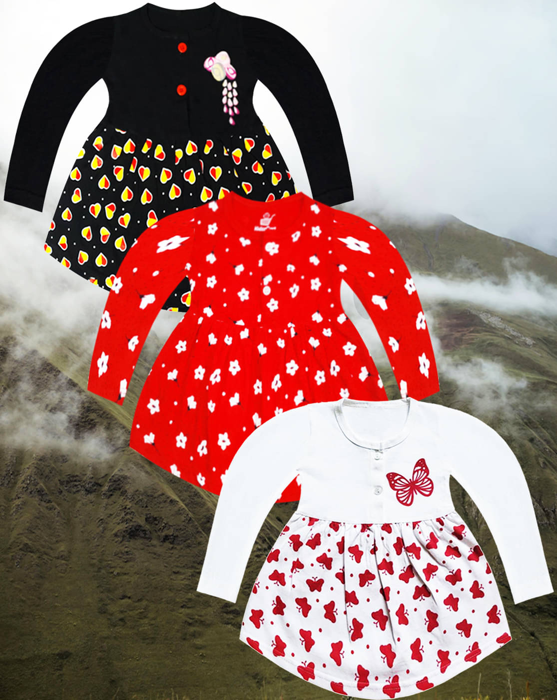     			KidzzCart Pack of 3 Baby Girls Cotton Dress ( Multicolor 4 )