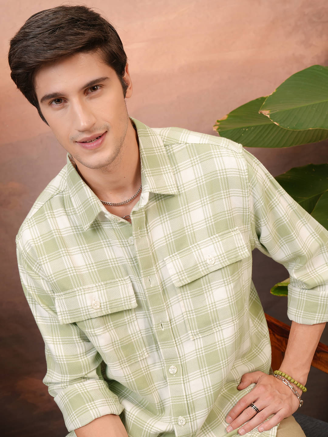     			Locomotive 100% Cotton Oversized Fit Checks Full Sleeves Men's Casual Shirt - Olive ( Pack of 1 )