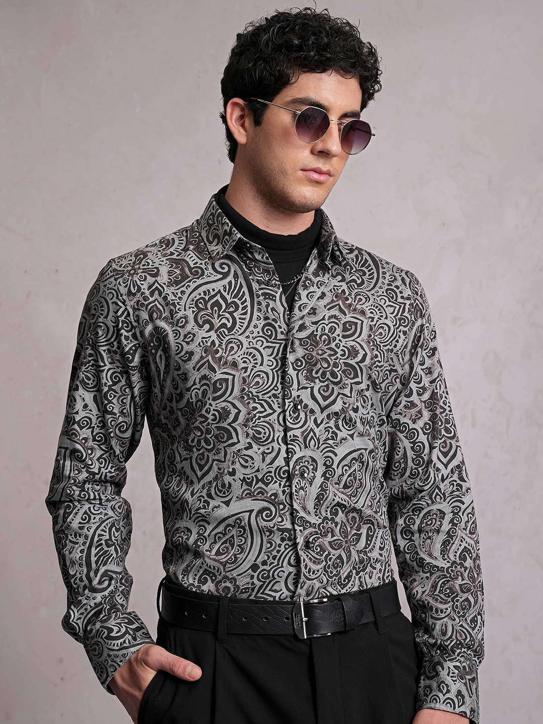     			Locomotive 100% Cotton Slim Fit Printed Full Sleeves Men's Casual Shirt - Grey ( Pack of 1 )