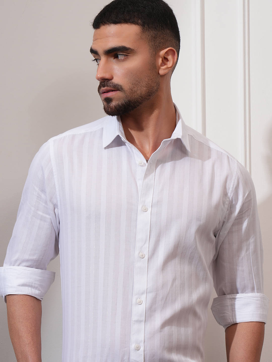     			Locomotive 100% Cotton Slim Fit Striped Full Sleeves Men's Casual Shirt - White ( Pack of 1 )