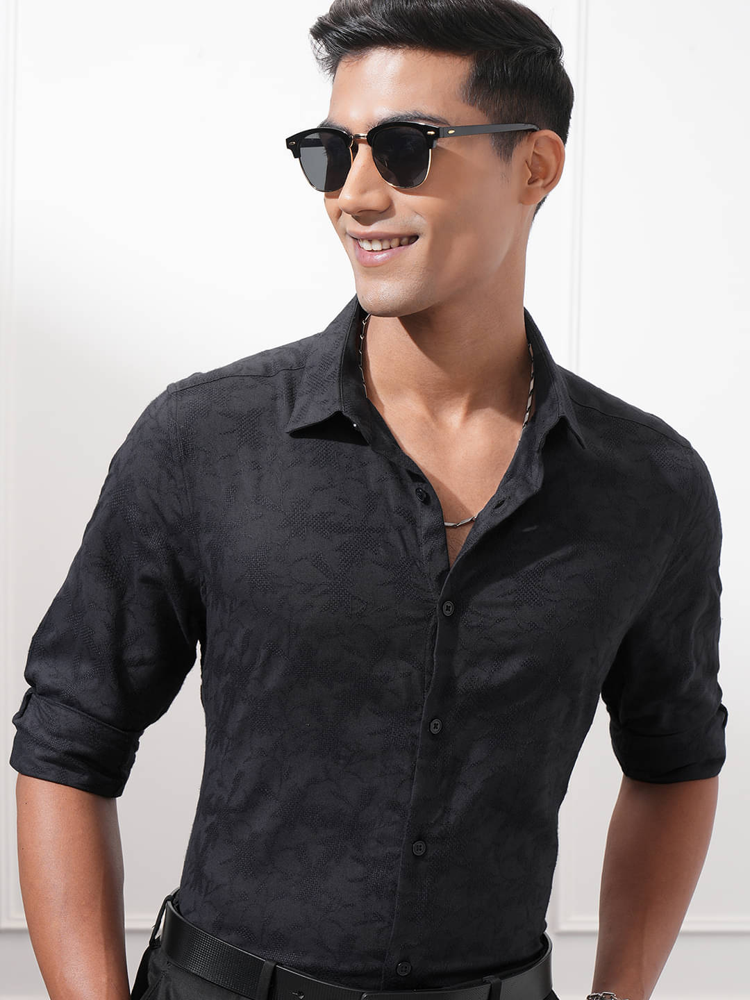 Locomotive 100% Cotton Slim Fit Self Design Full Sleeves Men's Casual Shirt - Black ( Pack of 1 ) Locomotive 100% Cotton Slim Fit Self Design Full Sleeves Men's Casual Shirt - Black ( Pack of 1 )