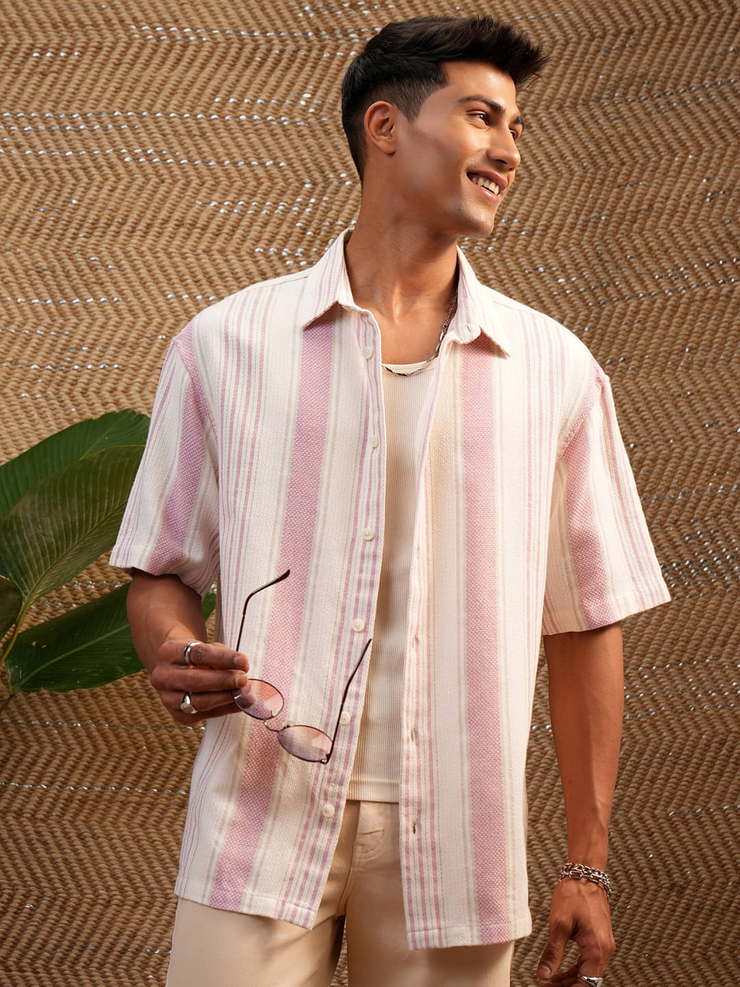 Locomotive Cotton Blend Oversized Fit Striped Half Sleeves Men's Casual Shirt - Pink ( Pack of 1 ) Locomotive Cotton Blend Oversized Fit Striped Half Sleeves Men's Casual Shirt - Pink ( Pack of 1 )
