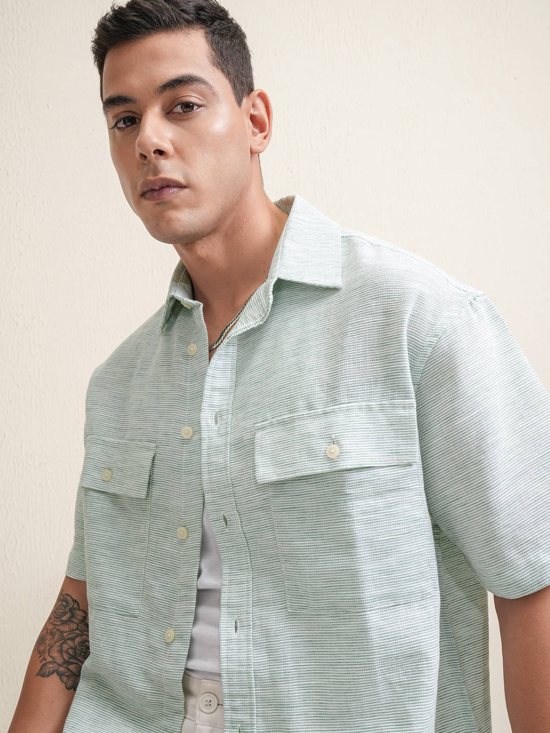 Locomotive Cotton Blend Oversized Fit Striped Half Sleeves Men's Casual Shirt - Light Green ( Pack of 1 ) Locomotive Cotton Blend Oversized Fit Striped Half Sleeves Men's Casual Shirt - Light Green ( Pack of 1 )