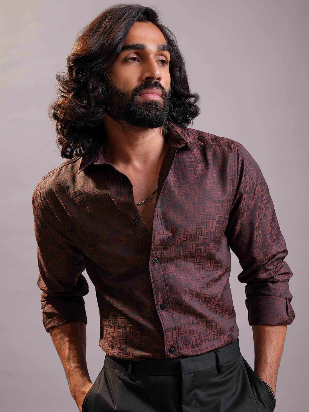    			Locomotive Cotton Blend Slim Fit Printed Full Sleeves Men's Casual Shirt - Maroon ( Pack of 1 )