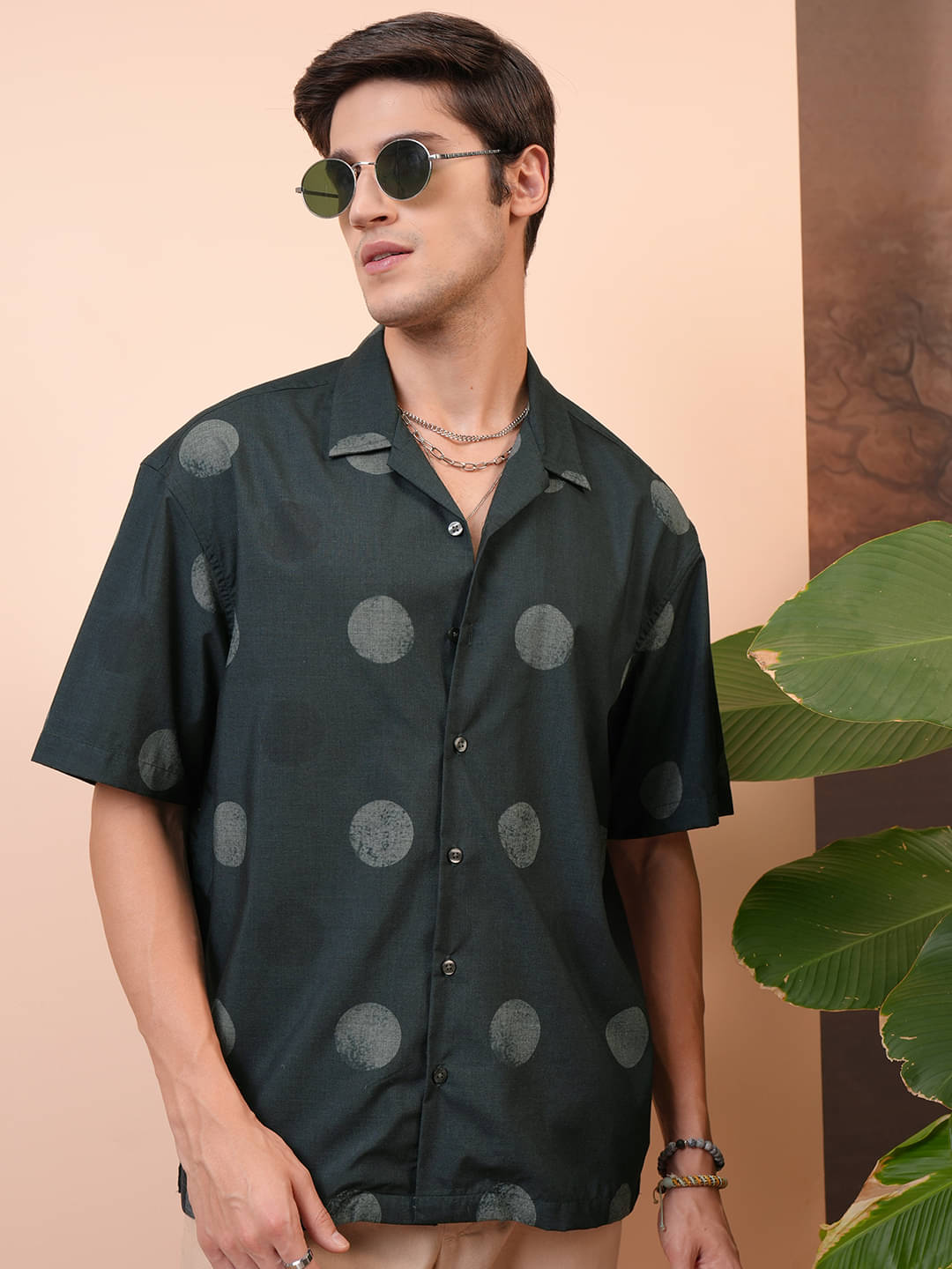     			Locomotive Poly Cotton Oversized Fit Printed Half Sleeves Men's Casual Shirt - Green ( Pack of 1 )