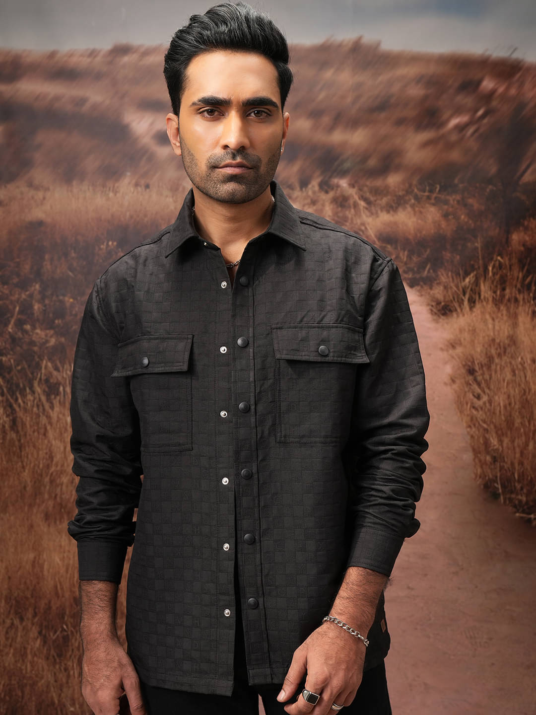 Locomotive Polyester Oversized Fit Self Design Full Sleeves Men's Casual Shirt - Black ( Pack of 1 )     			Locomotive Polyester Oversized Fit Self Design Full Sleeves Men's Casual Shirt - Black ( Pack of 1 )