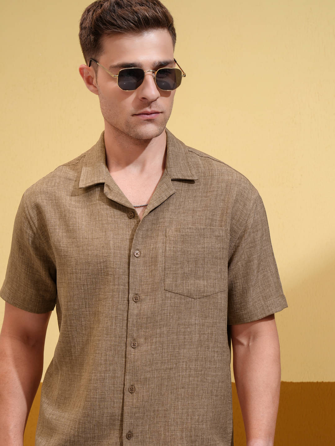     			Locomotive Polyester Oversized Fit Self Design Half Sleeves Men's Casual Shirt - Brown ( Pack of 1 )