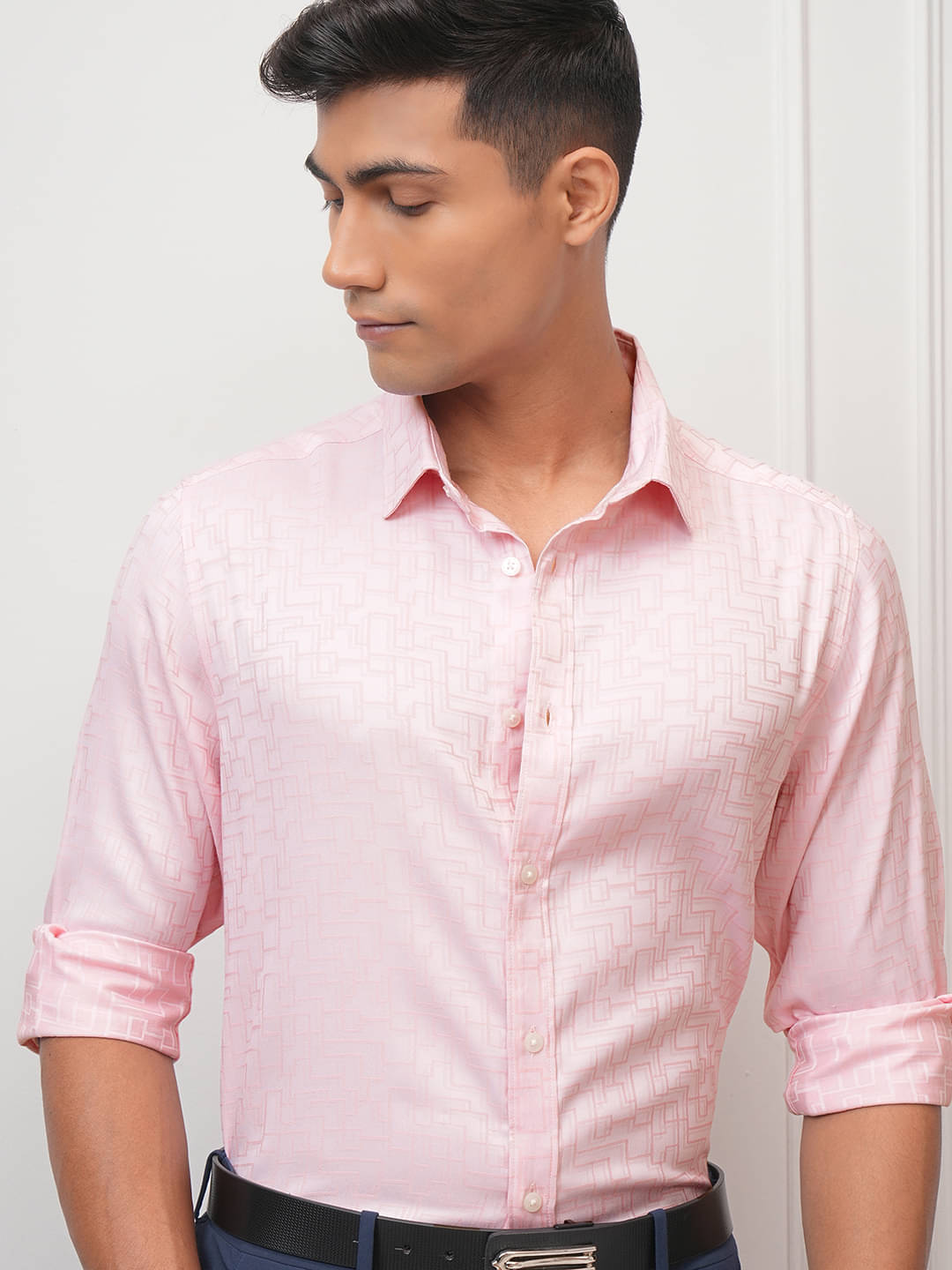 Locomotive Viscose Slim Fit Self Design Full Sleeves Men's Casual Shirt - Pink ( Pack of 1 ) Locomotive Viscose Slim Fit Self Design Full Sleeves Men's Casual Shirt - Pink ( Pack of 1 )